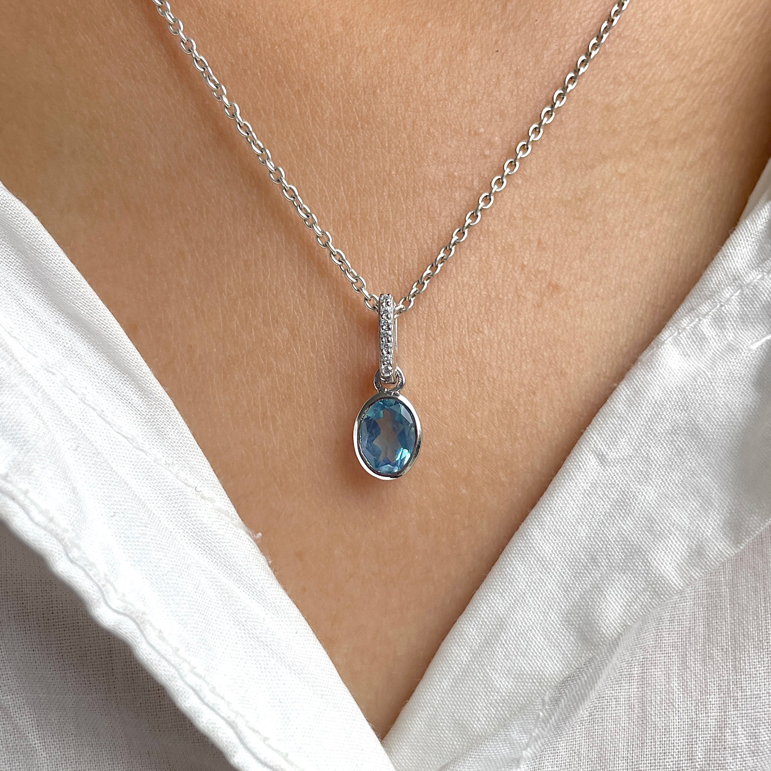 Aquamarine & White Topaz Pendant-(AQM-RDP-792.)