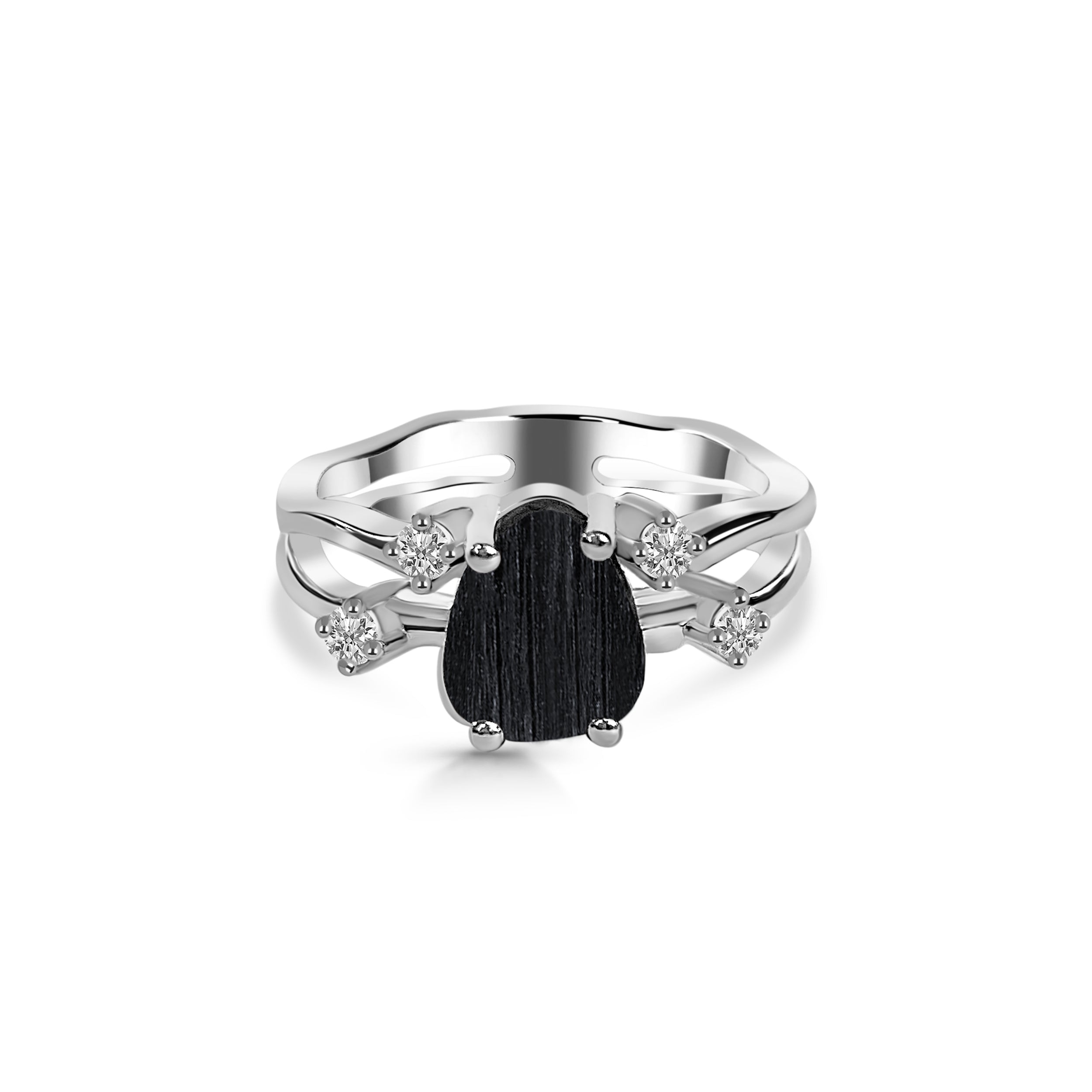 Black Tourmaline & White Topaz Ring-(BLS-RDR-3038.)