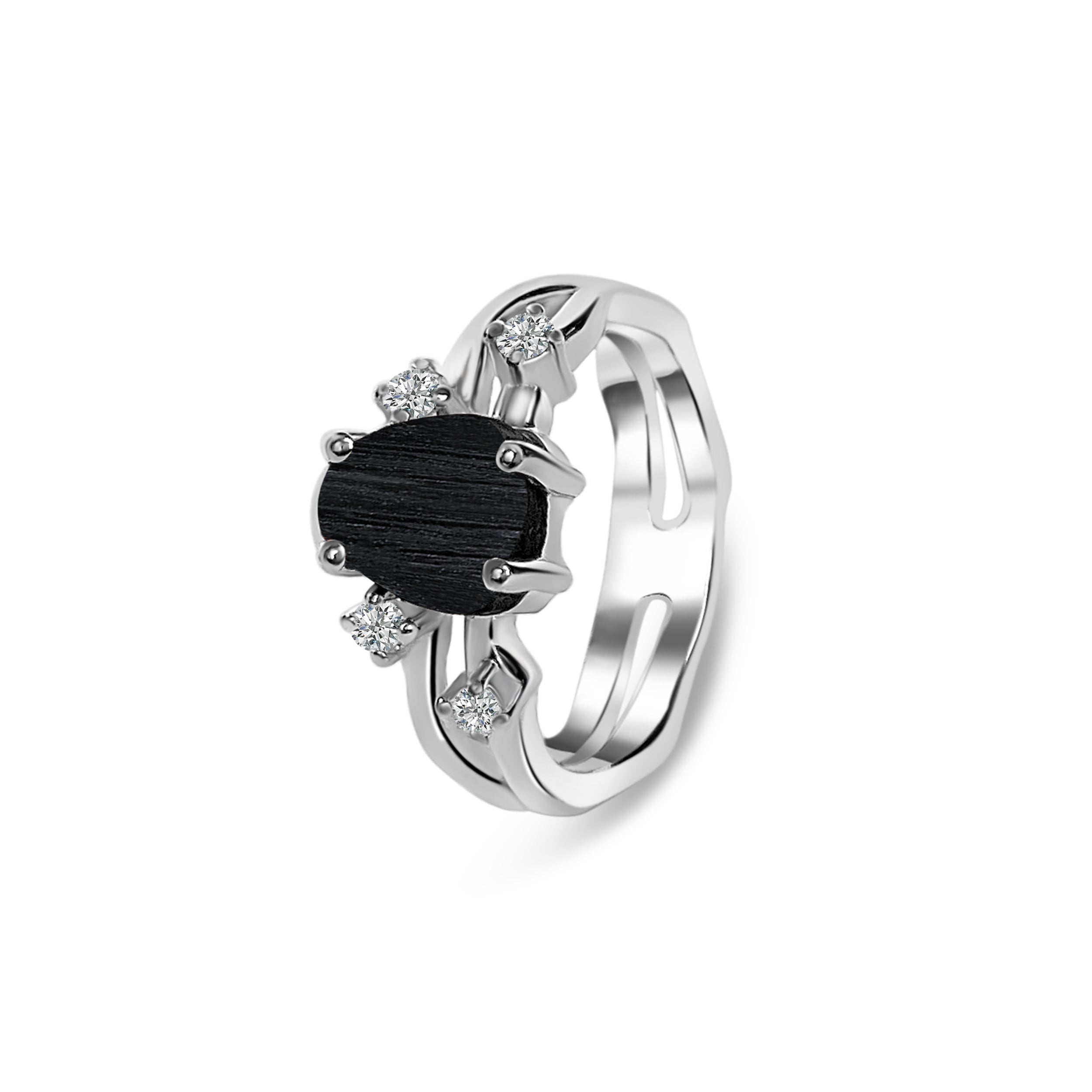 Black Tourmaline & White Topaz Ring-(BLS-RDR-3038.)