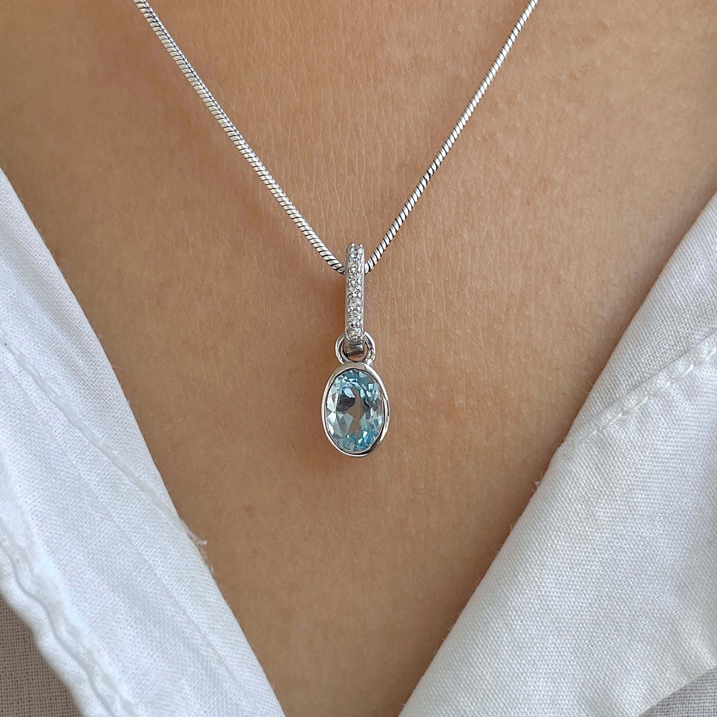 Blue Topaz & White Topaz Pendant-(BTZ-RDP-780.)