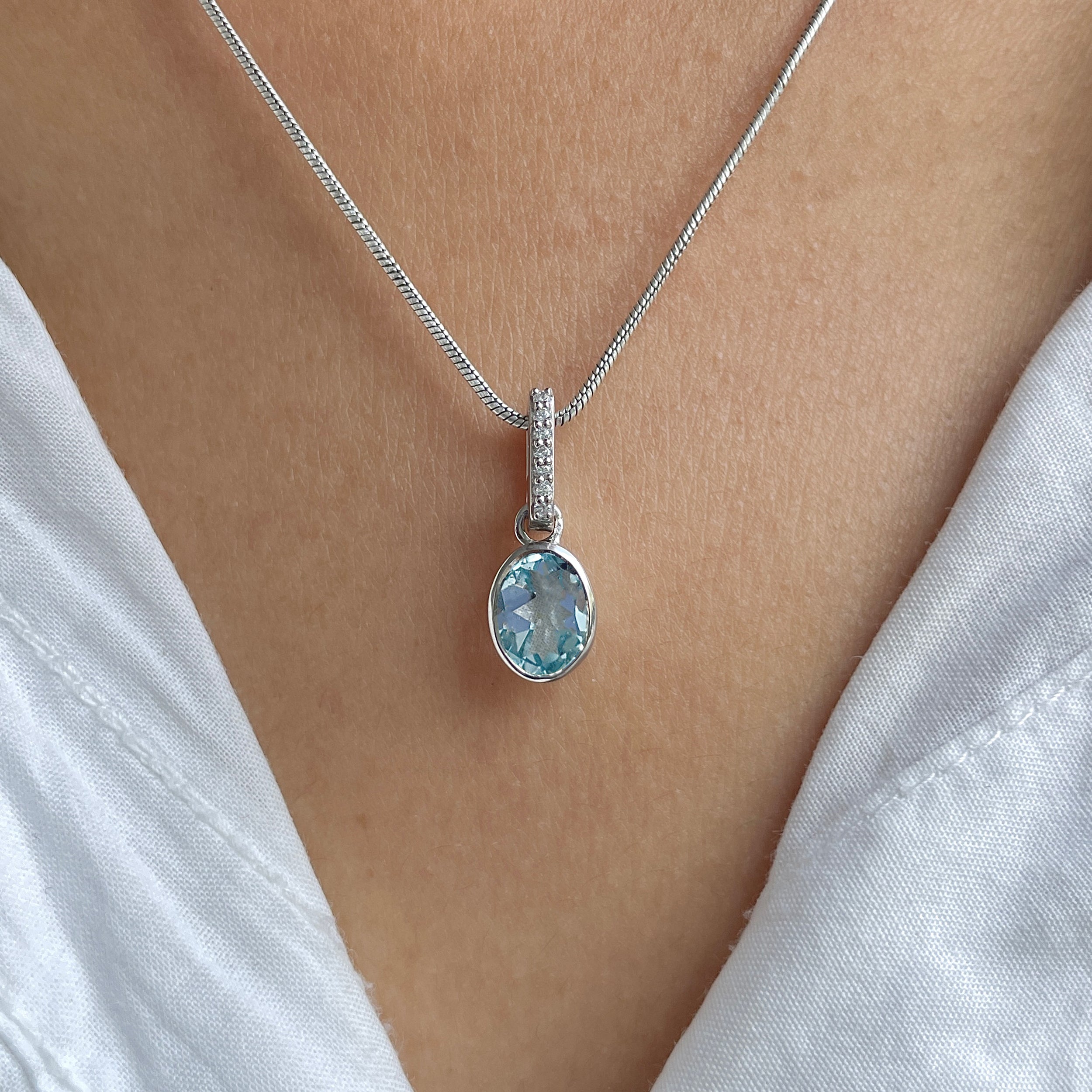 Blue Topaz & White Topaz Pendant-(BTZ-RDP-792.)
