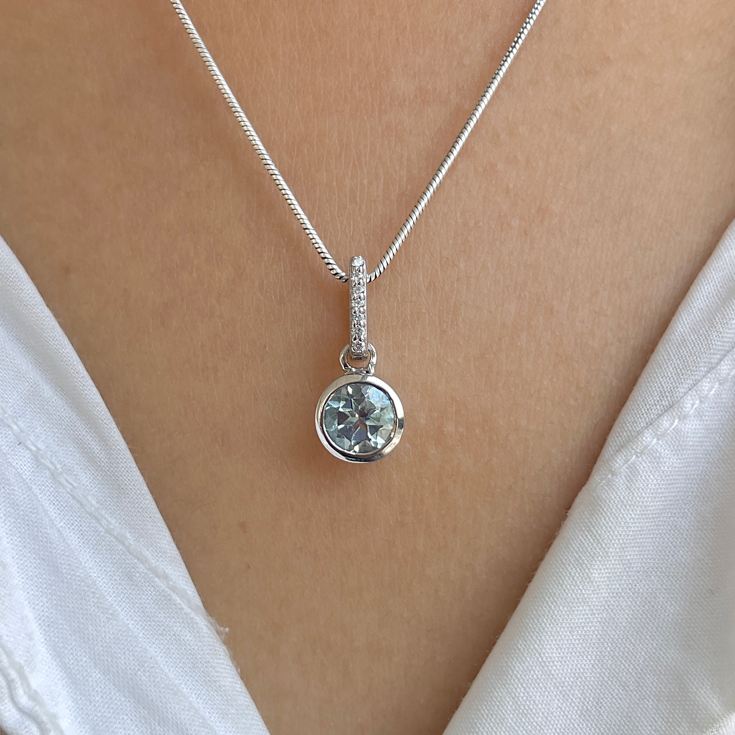 Blue Topaz & White Topaz Pendant-(BTZ-RDP-958.)