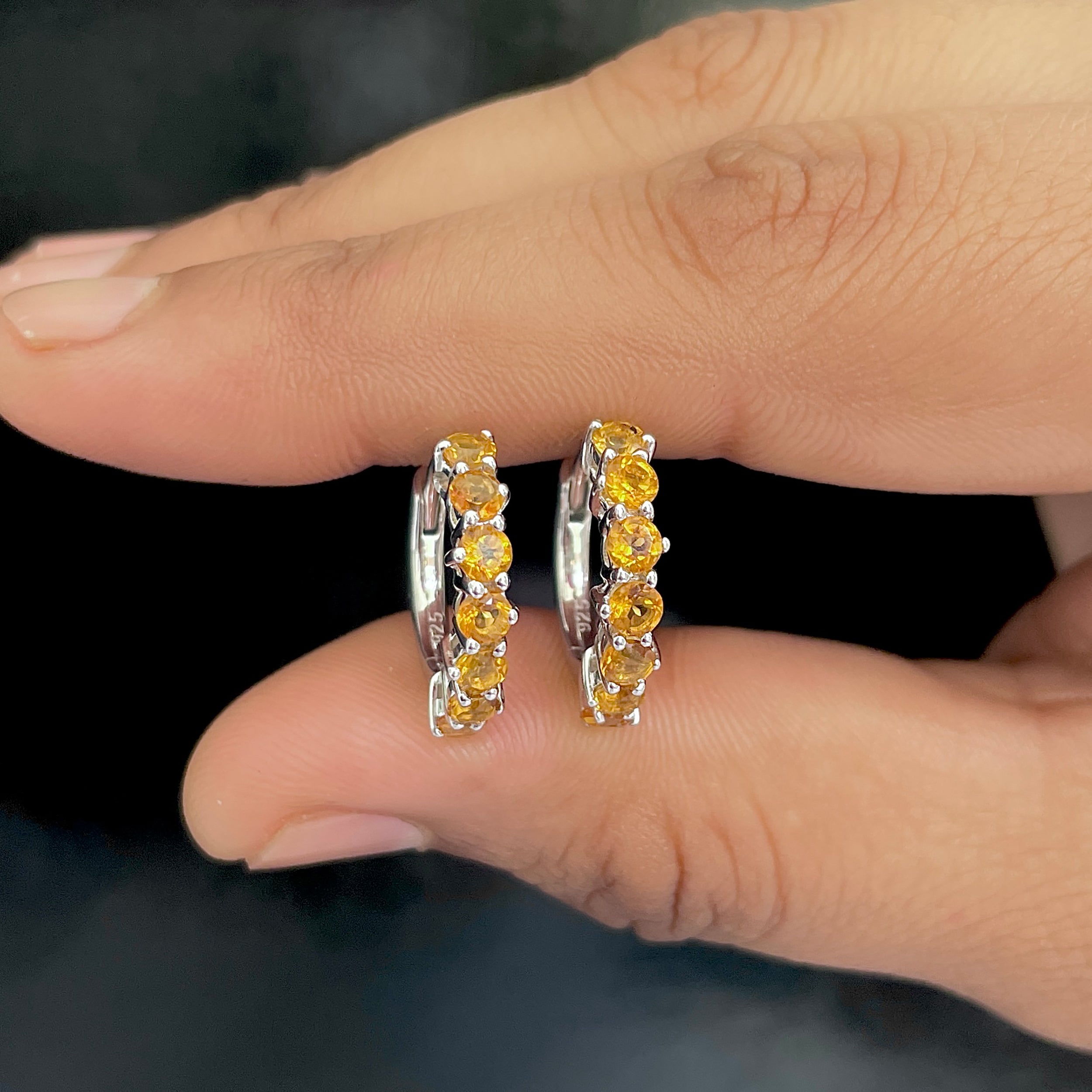 Citrine Hoop Hoop Earring-(CIT-RDE-1473.)