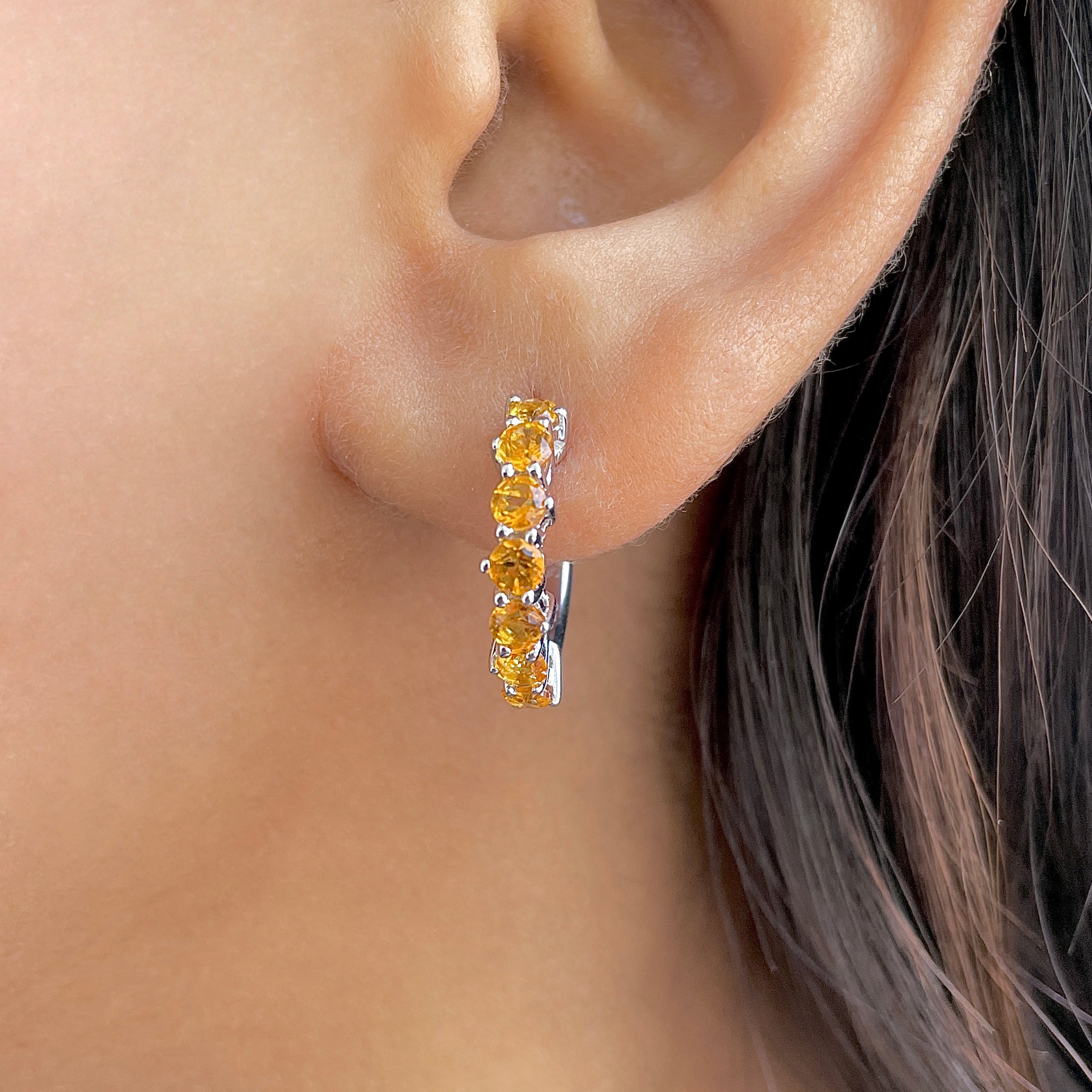 Citrine Hoop Hoop Earring-(CIT-RDE-1473.)