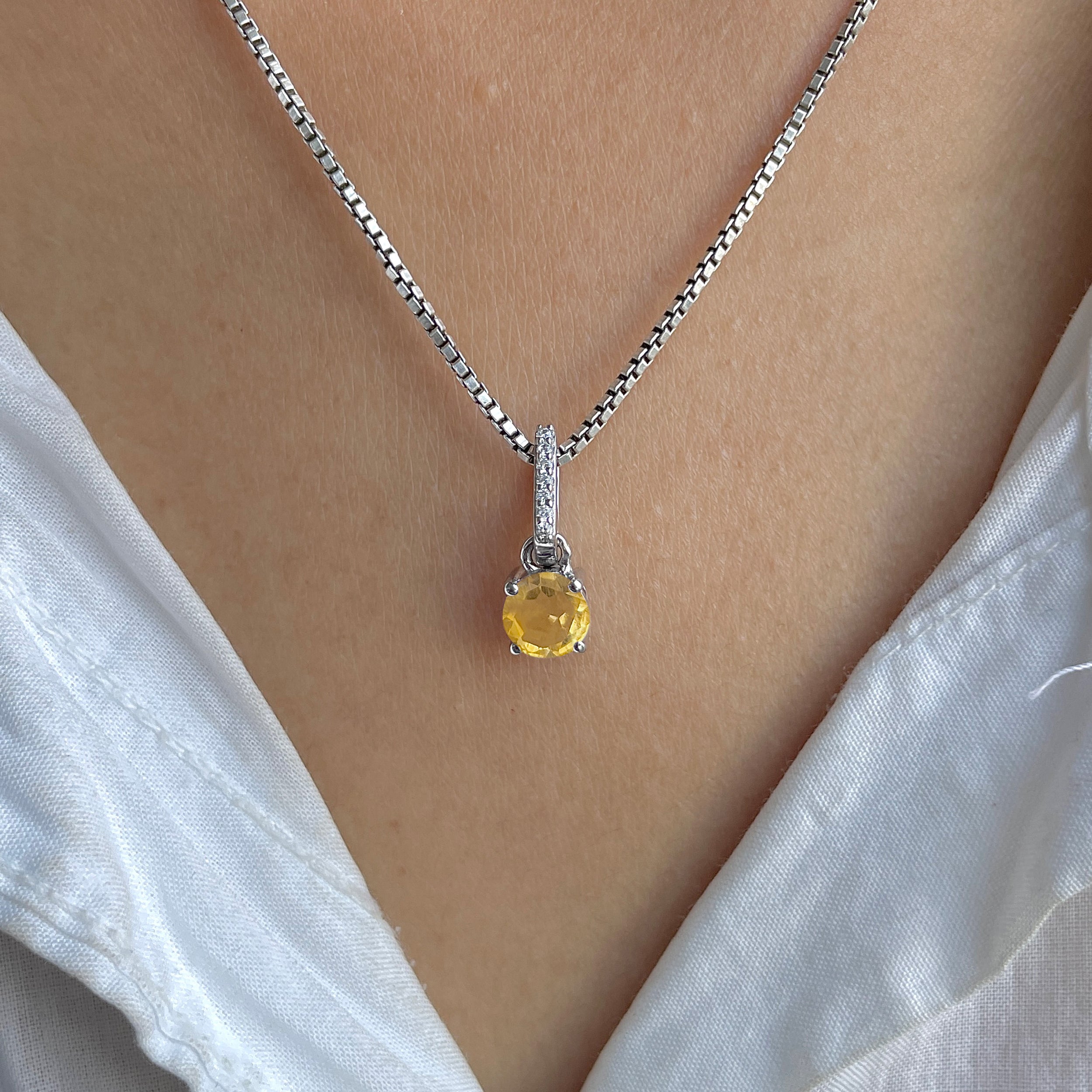 Citrine & White Topaz Pendant-(CIT-RDP-549.)