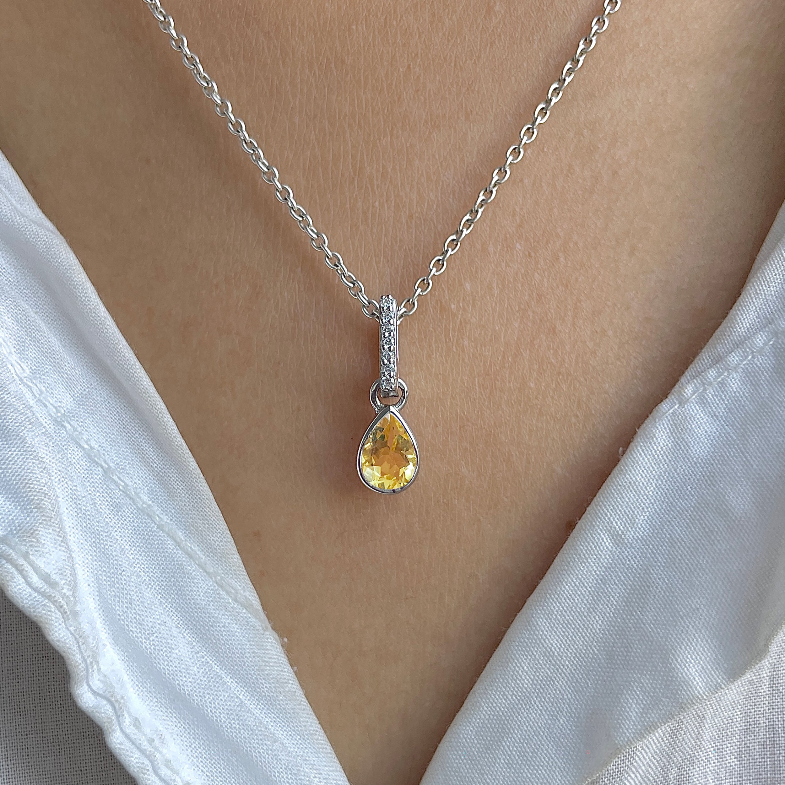 Citrine & White Topaz Pendant-(CIT-RDP-779.)