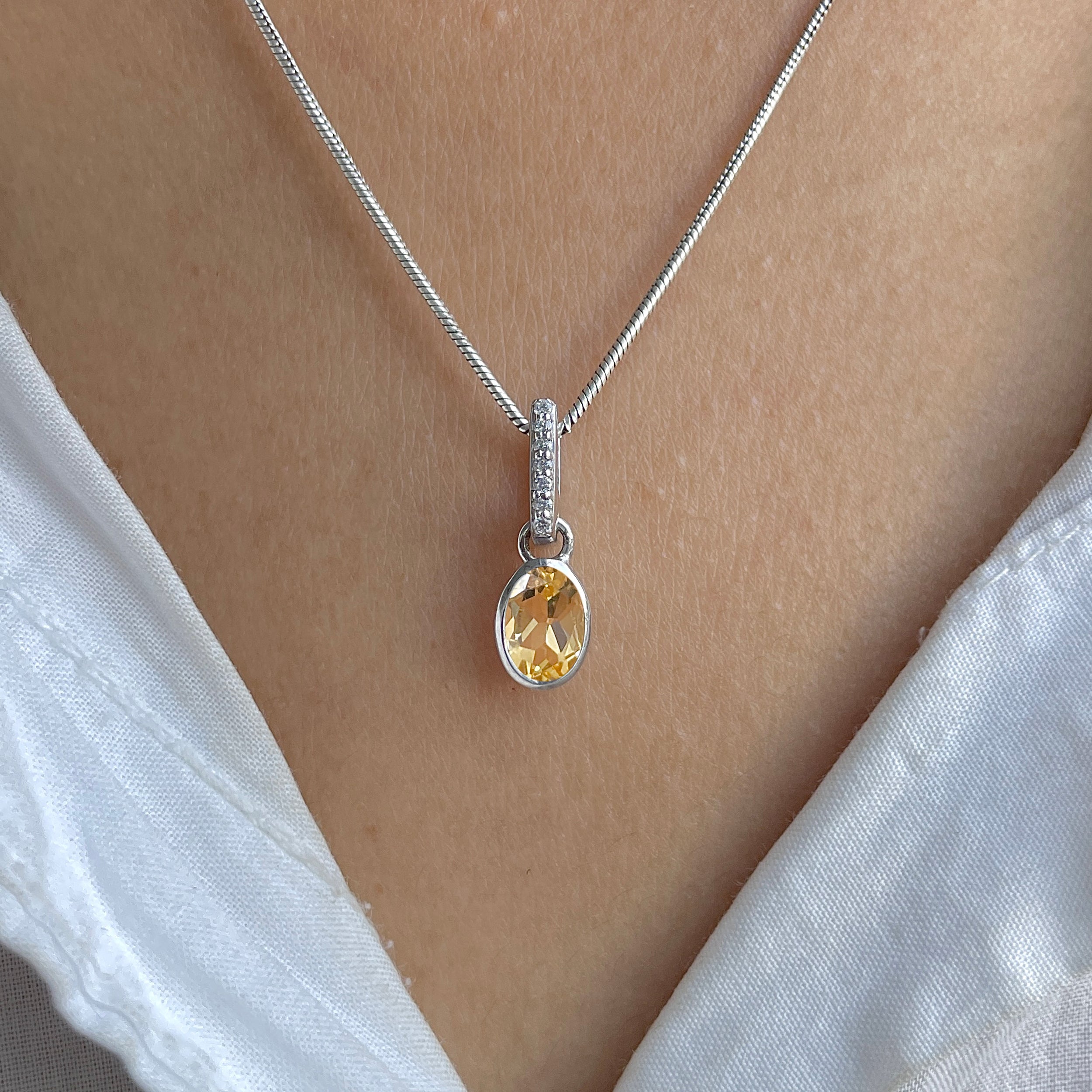 Citrine & White Topaz Pendant-(CIT-RDP-780.)