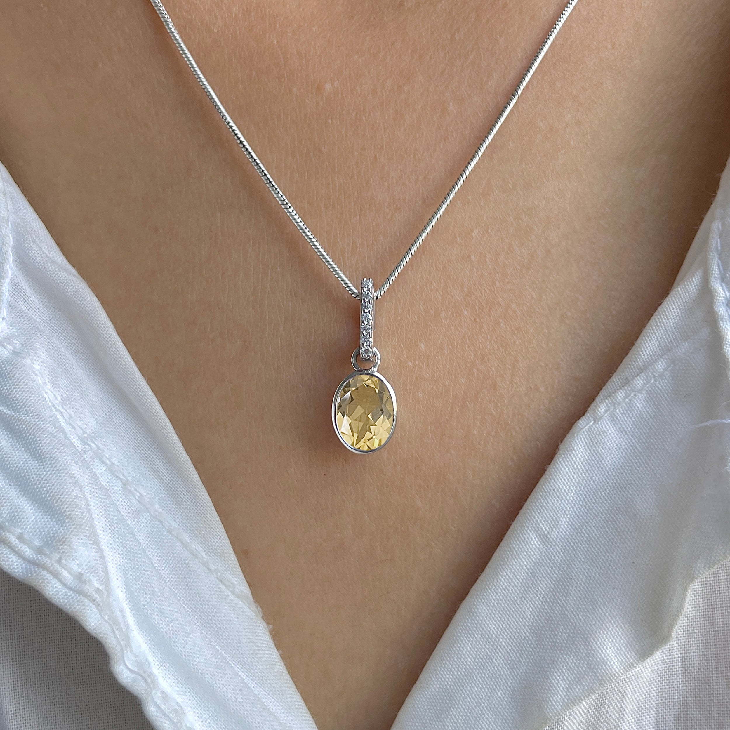 Citrine & White Topaz Pendant-(CIT-RDP-792.)