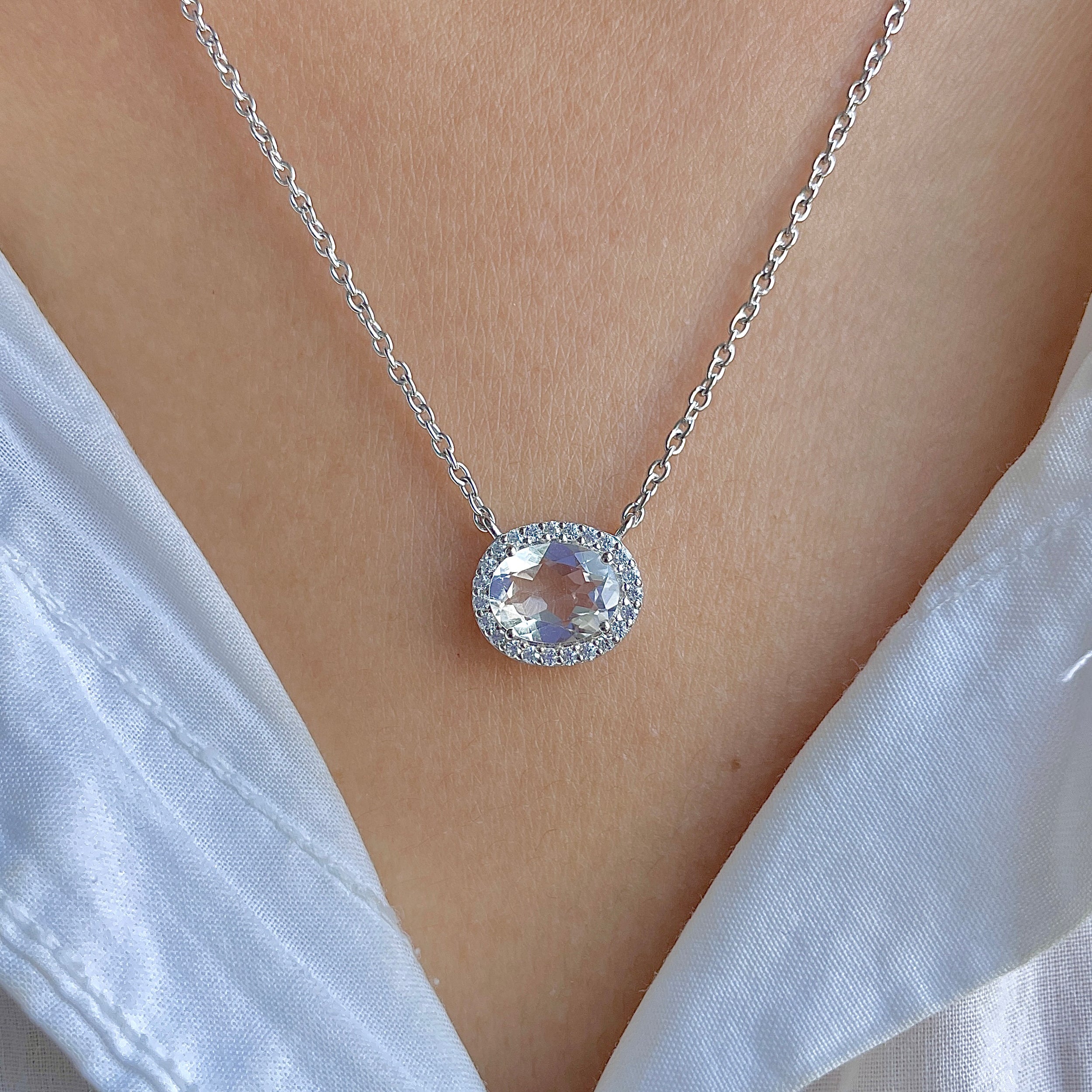 Crystal & White Topaz Necklace-(CST-RN-85.)