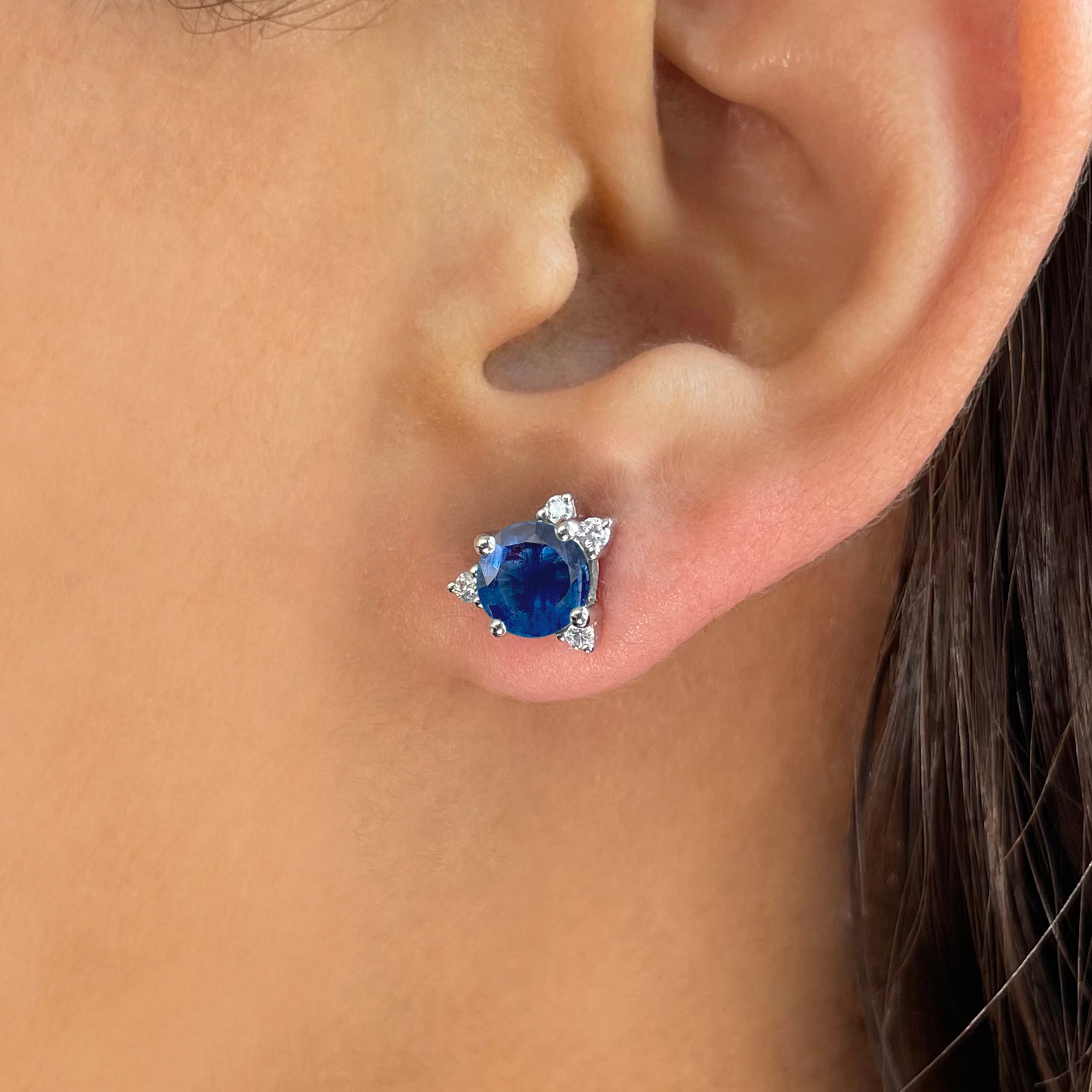 Kyanite & White Topaz Stud Earring-(KYN-RDE-1260.)