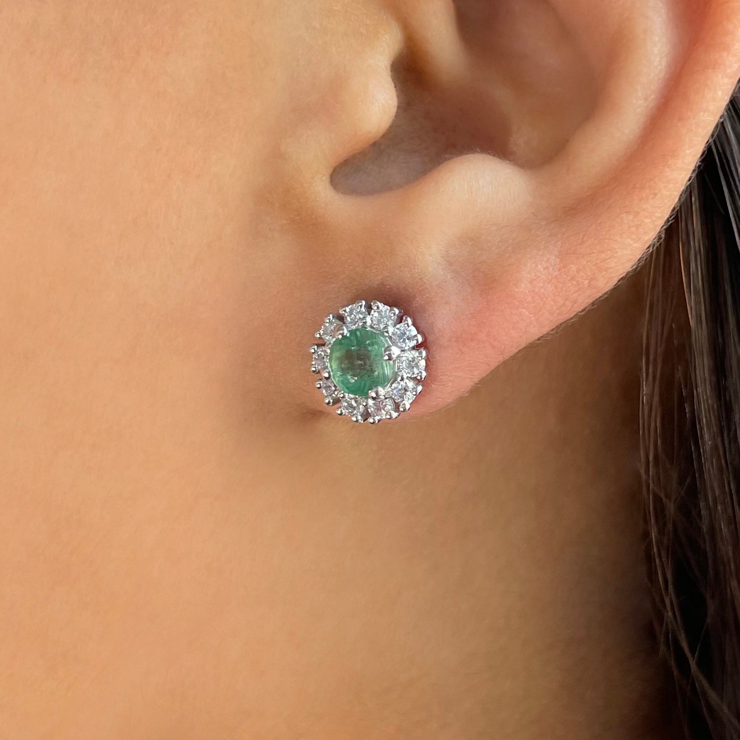 Kyanite (Green) & White Topaz Stud Earring-(KYN-RDE-1268-G.)