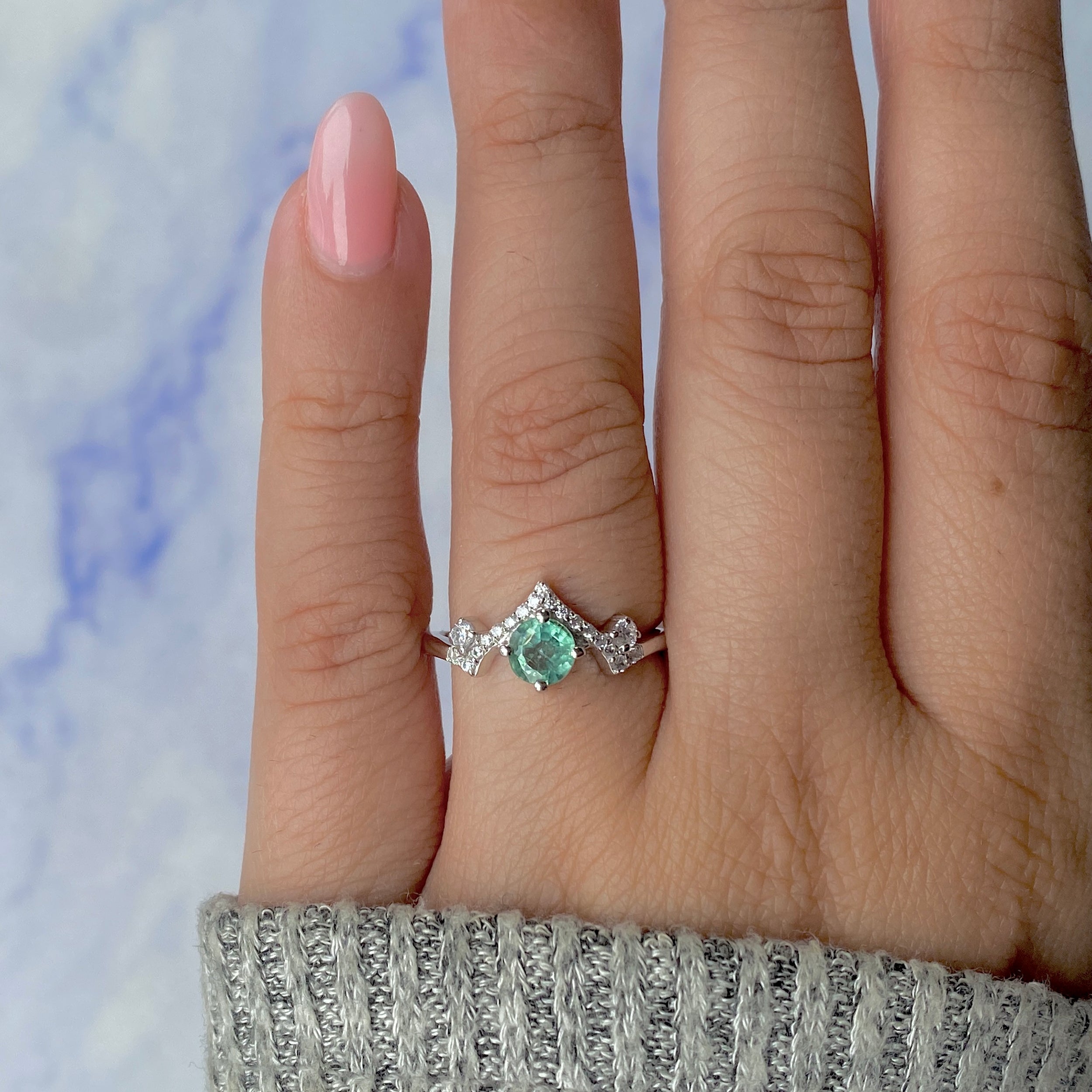 Kyanite (Green) & White Topaz Ring-(KYN-RDR-2296-G.)