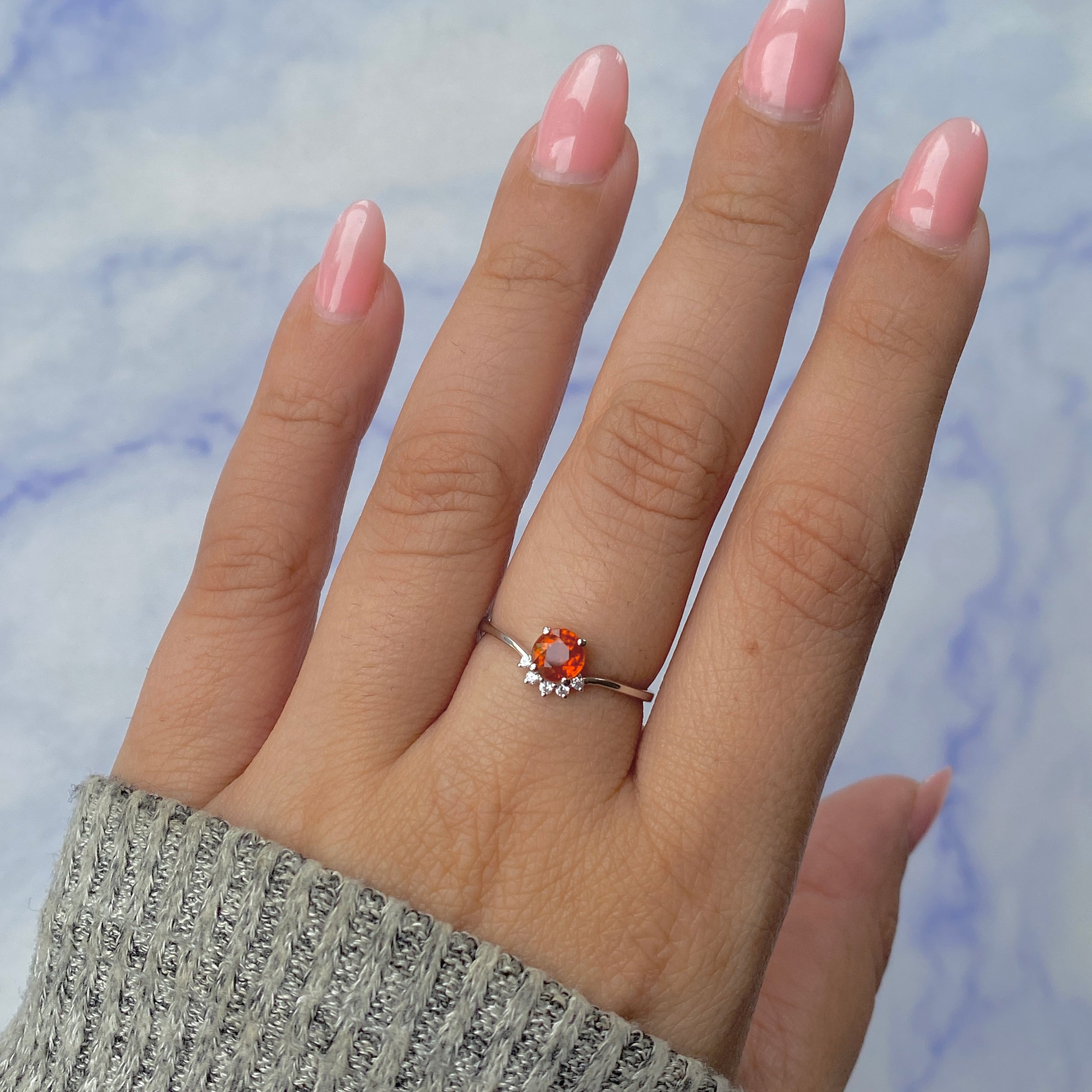 Kyanite (Orange) & White Topaz Ring-(KYN-RDR-1942-O.)