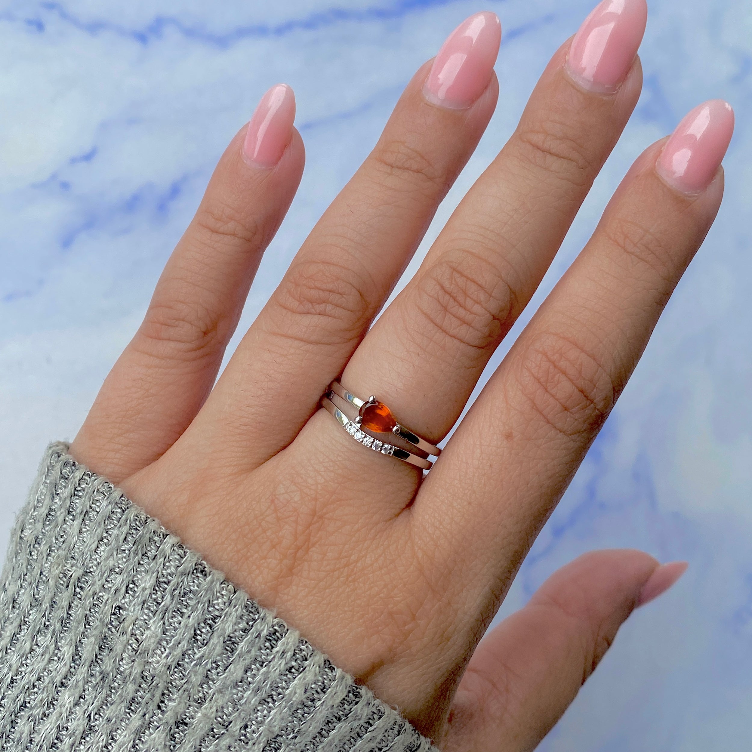 Kyanite (Orange) & White Topaz Ring-(KYN-RDR-2862-O.)