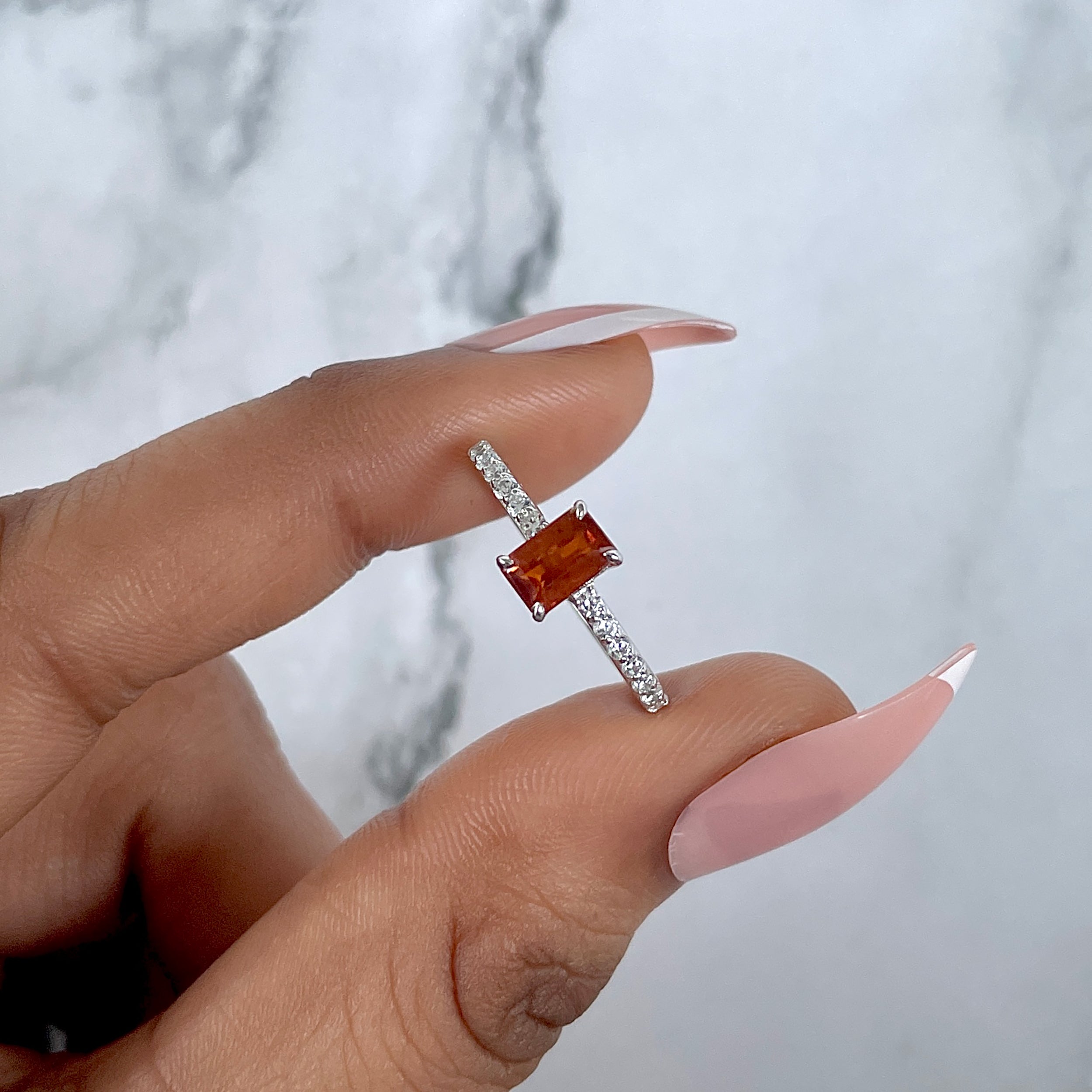 Kyanite (Orange) & White Topaz Ring-(KYN-RDR-3118-O.)