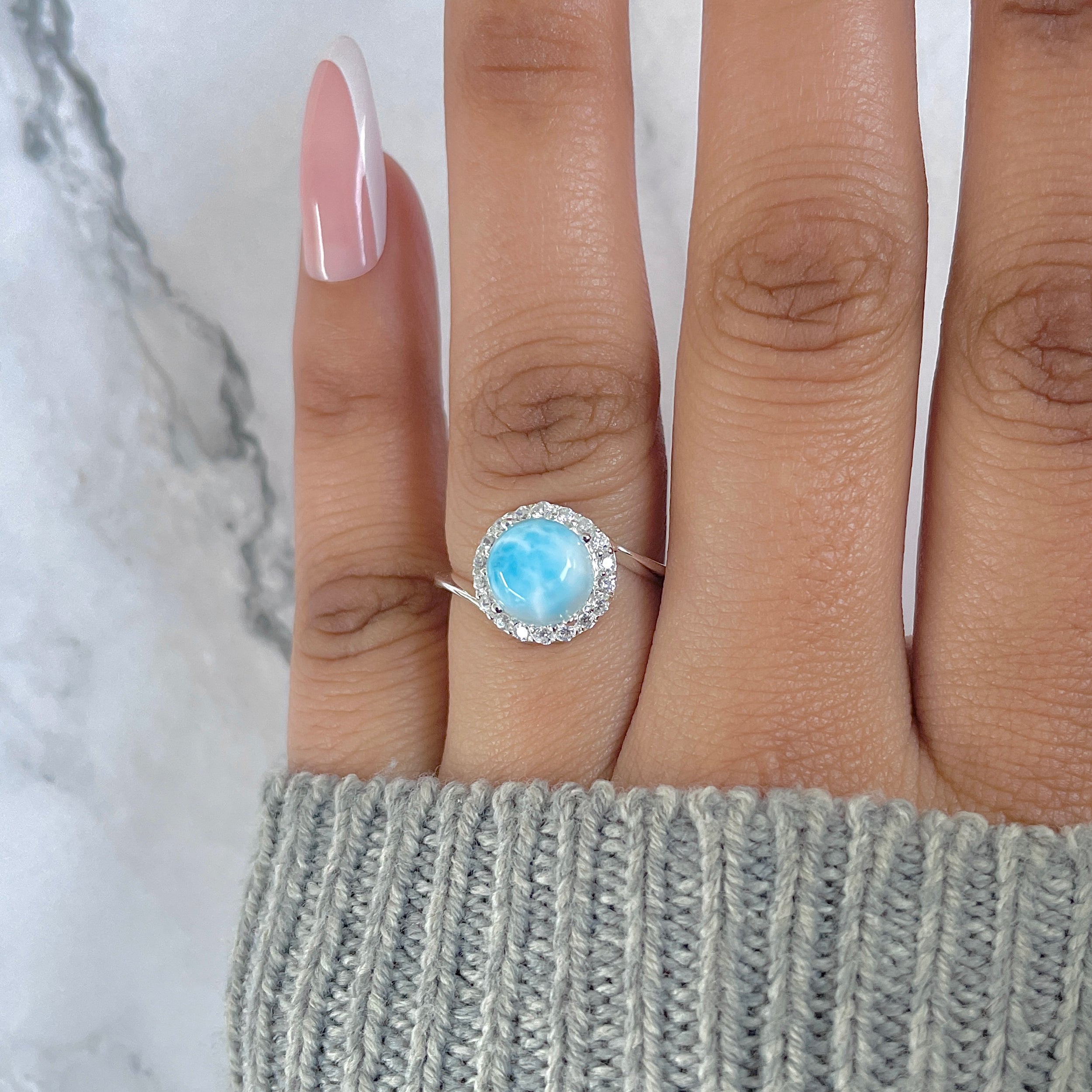 Larimar & White Topaz Ring-(LAR-RDR-207.)