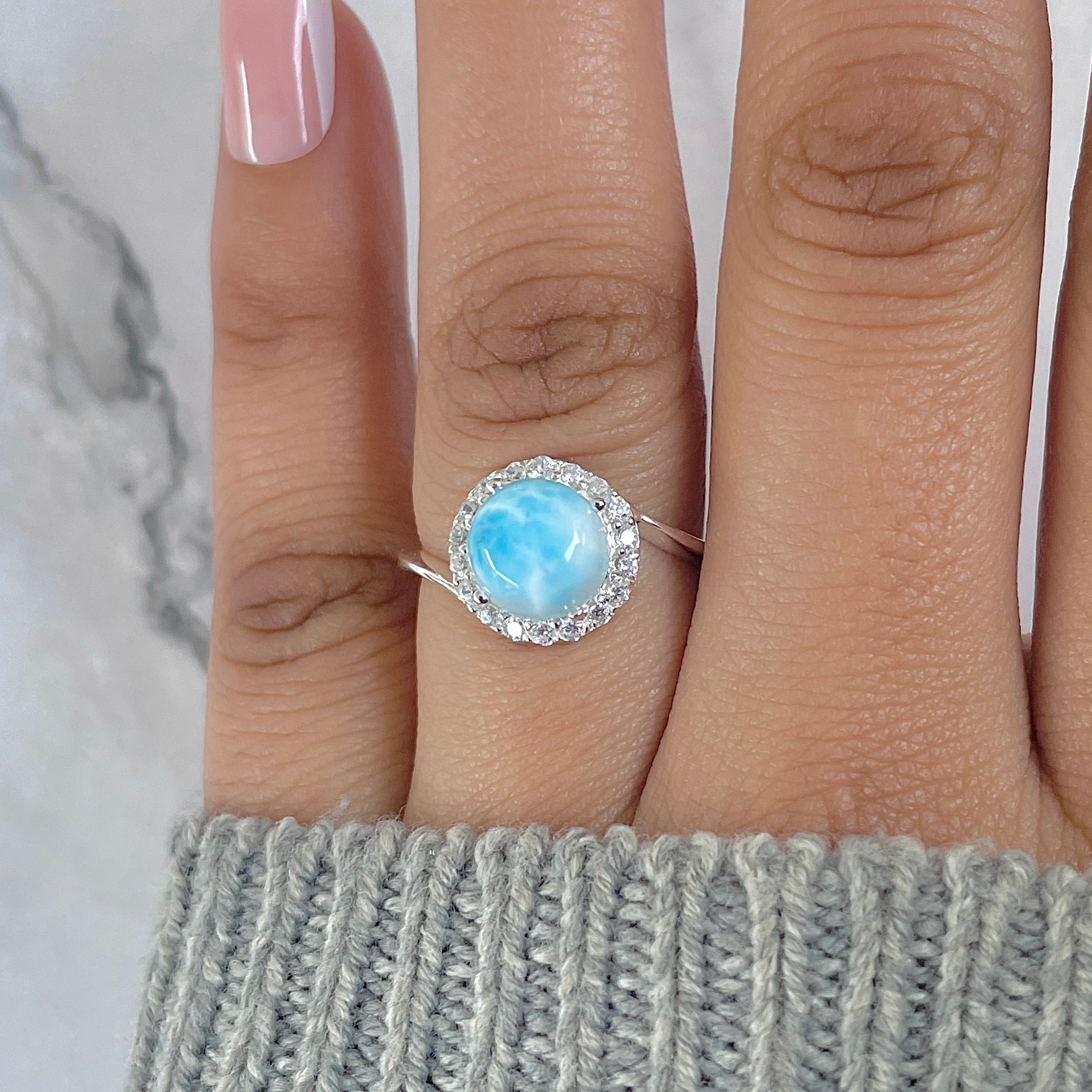 Larimar & White Topaz Ring-(LAR-RDR-207.)