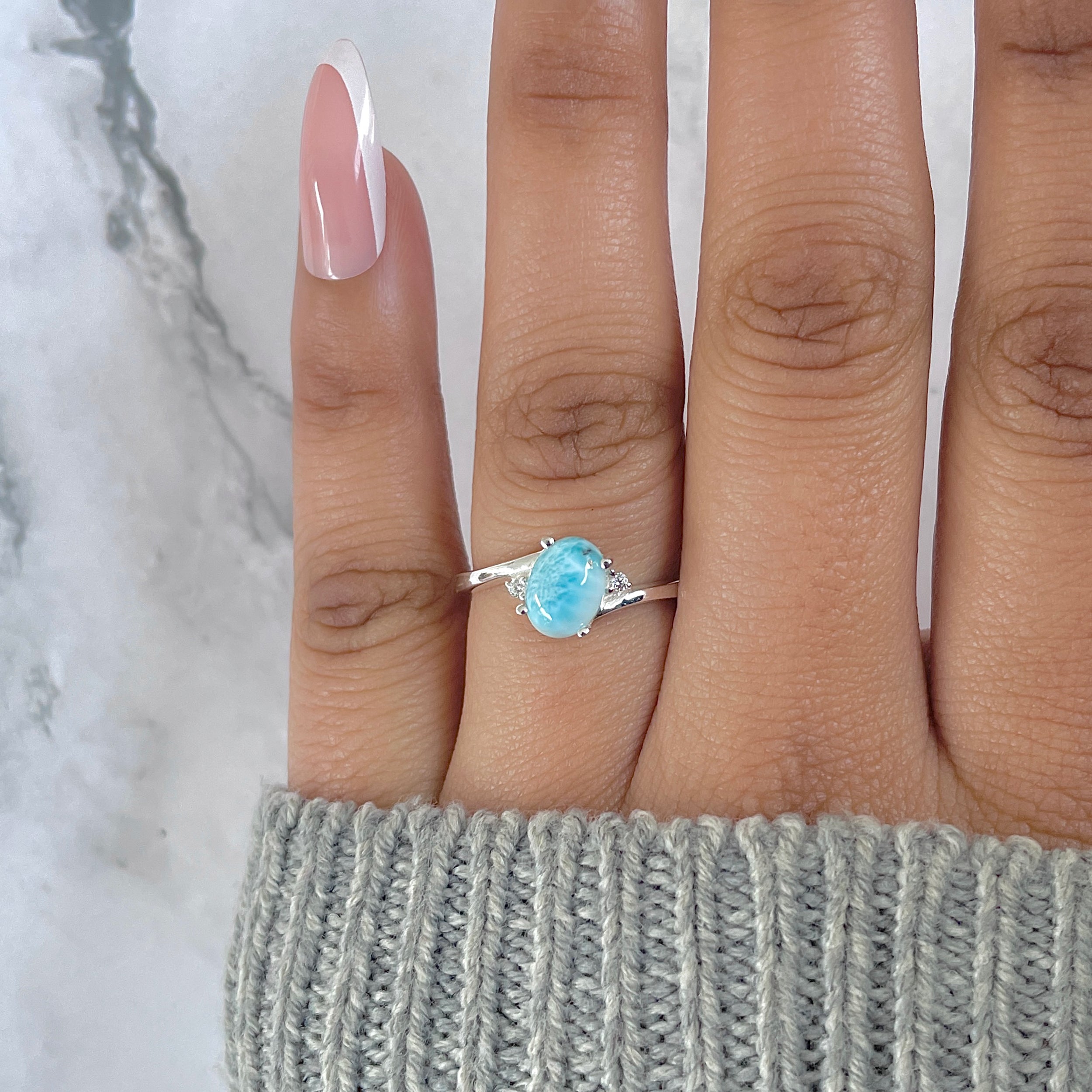 Larimar & White Topaz Ring-(LAR-RDR-209.)