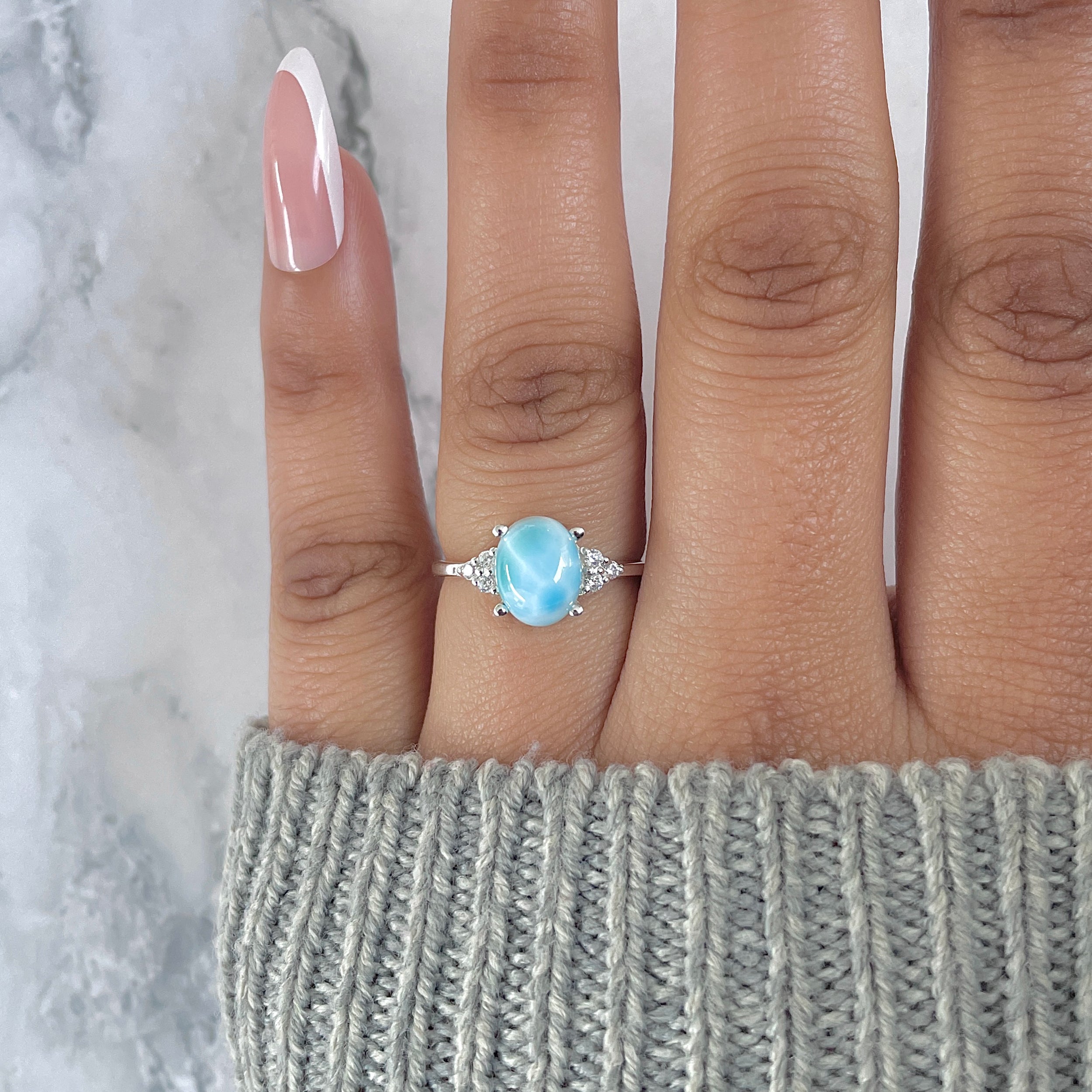 Larimar & White Topaz Ring-(LAR-RDR-224.)