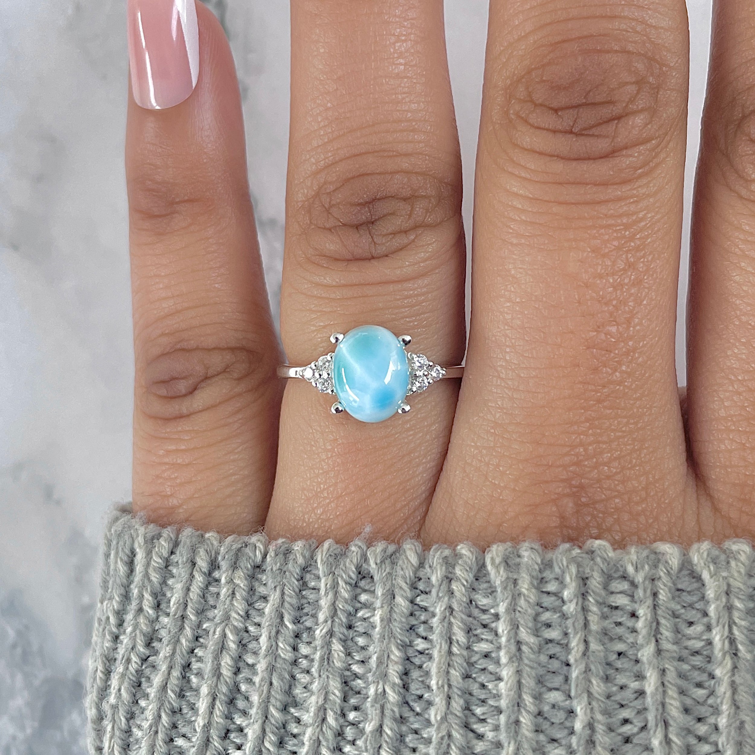 Larimar & White Topaz Ring-(LAR-RDR-224.)