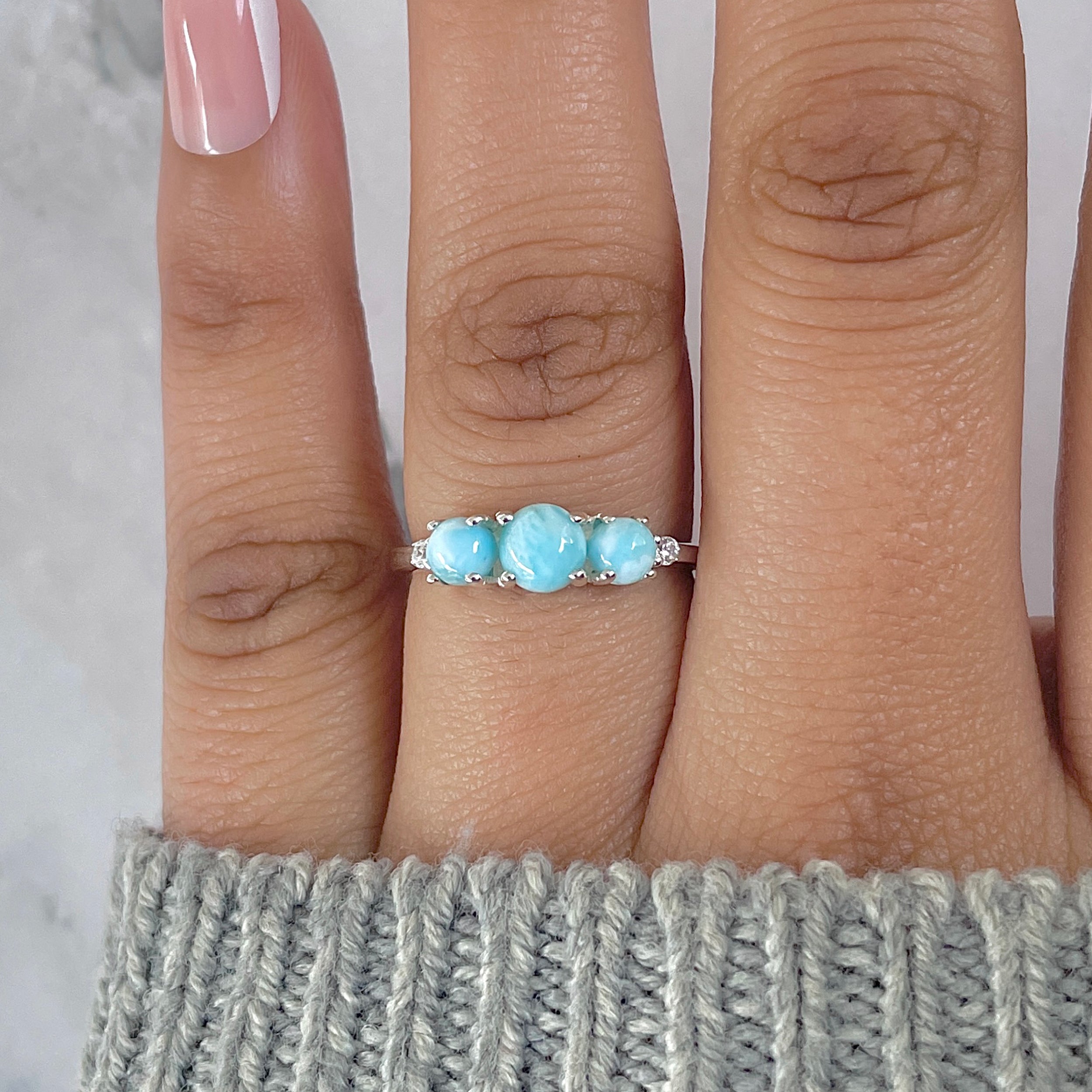 Larimar & White Topaz Ring-(LAR-RDR-232.)