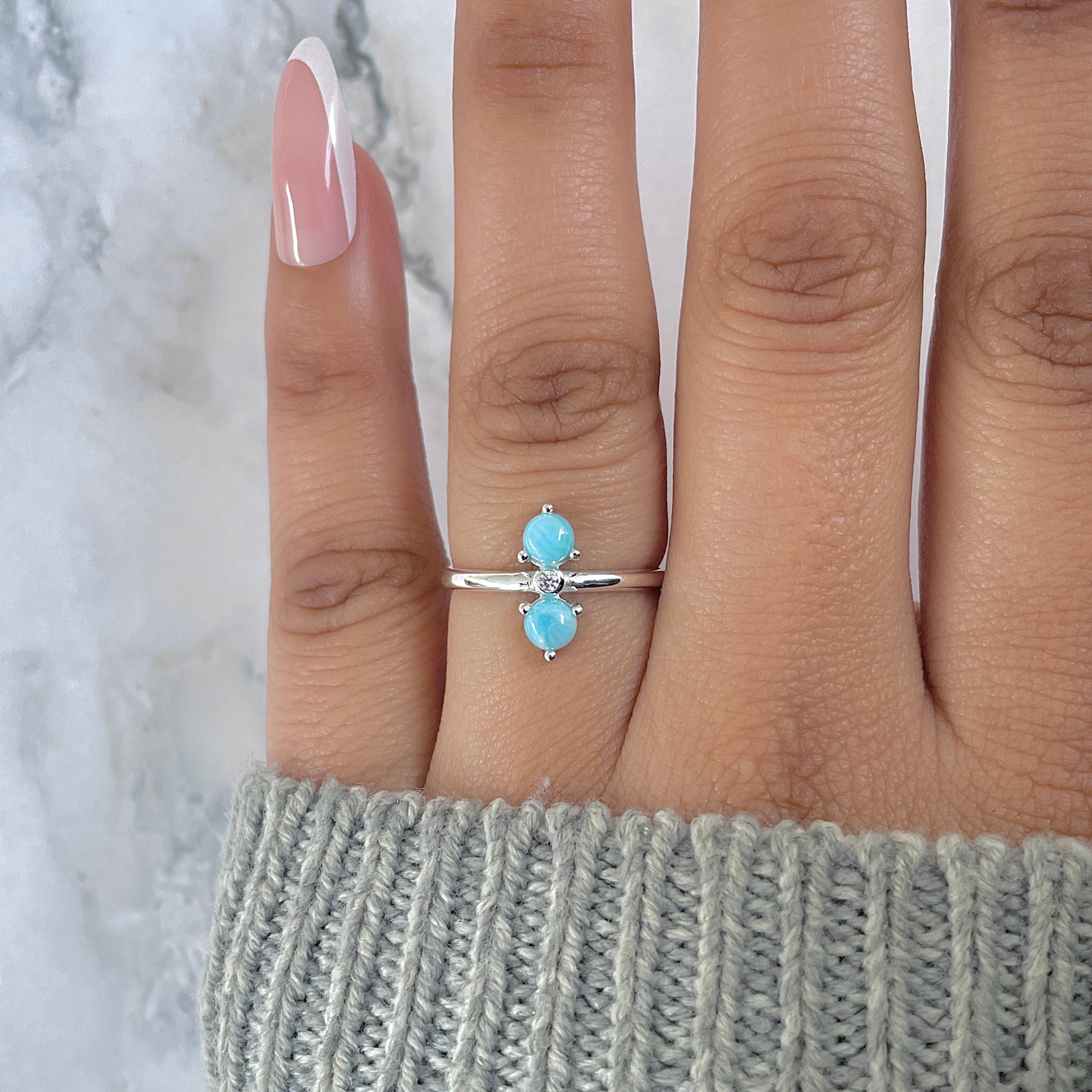 Larimar & White Topaz Ring-(LAR-RR-20.)