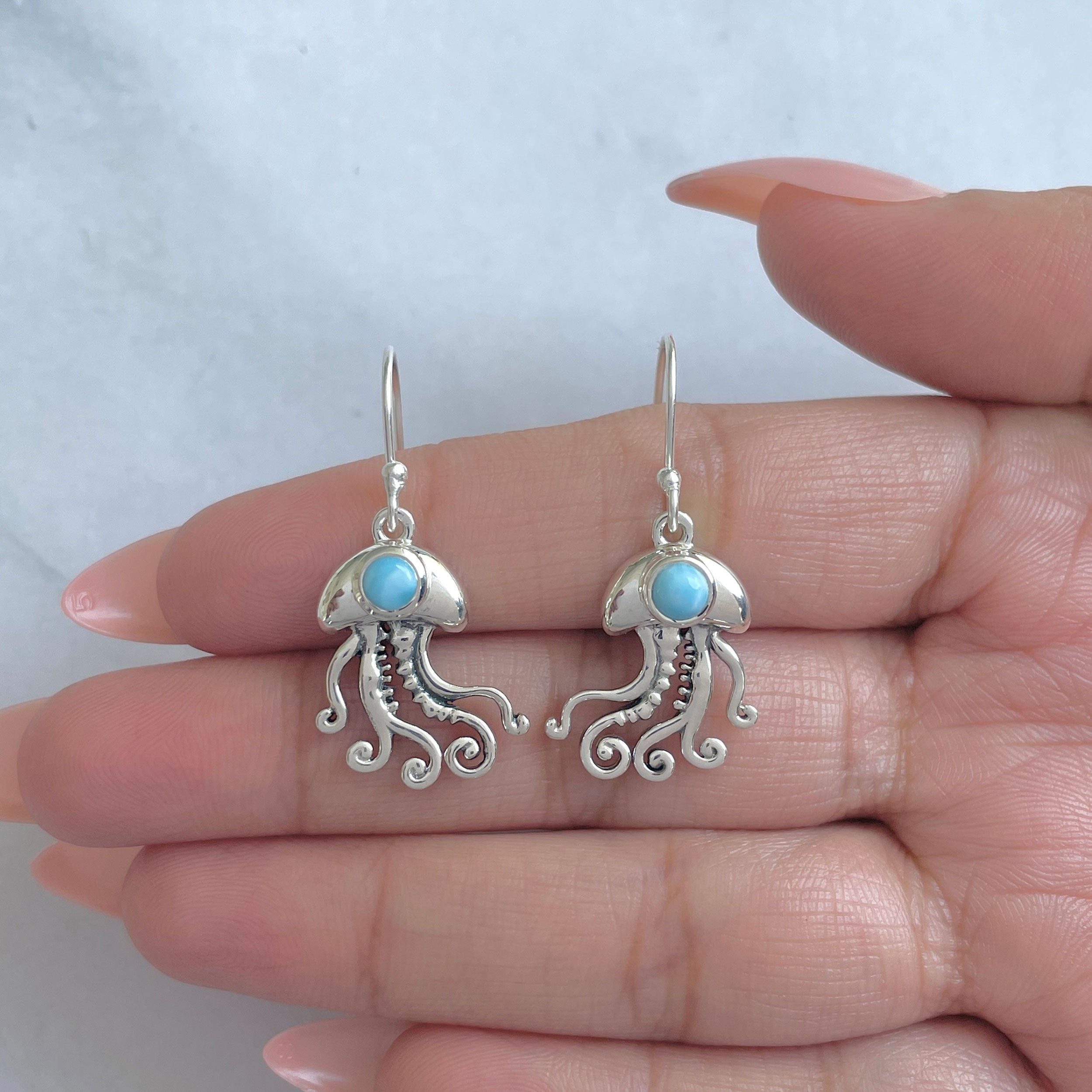 Larimar Jelly Fish Earring-(LAR-RUE-47.)