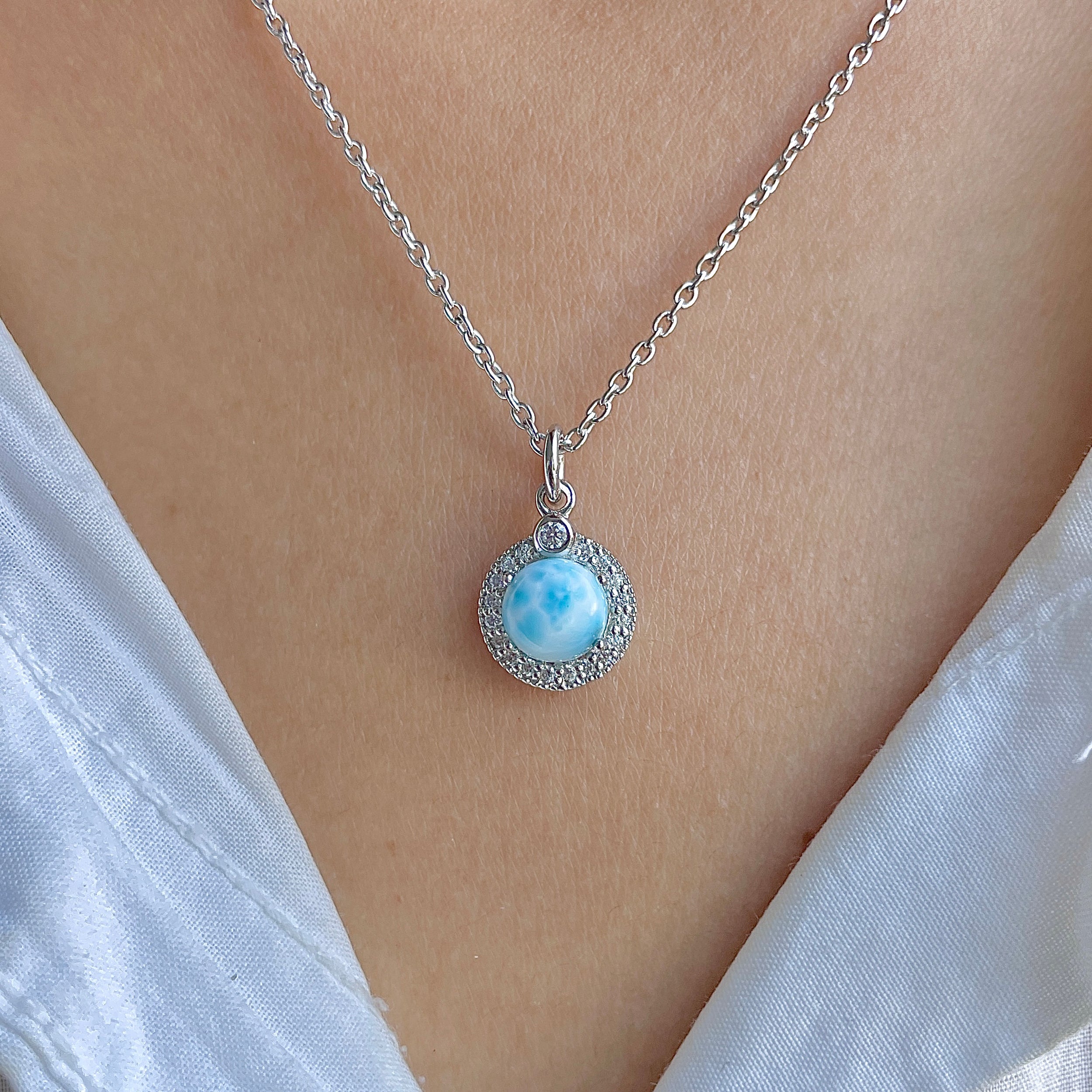 Larimar & White Topaz Necklace With Slider Lock-(LAR-RDN-72.)