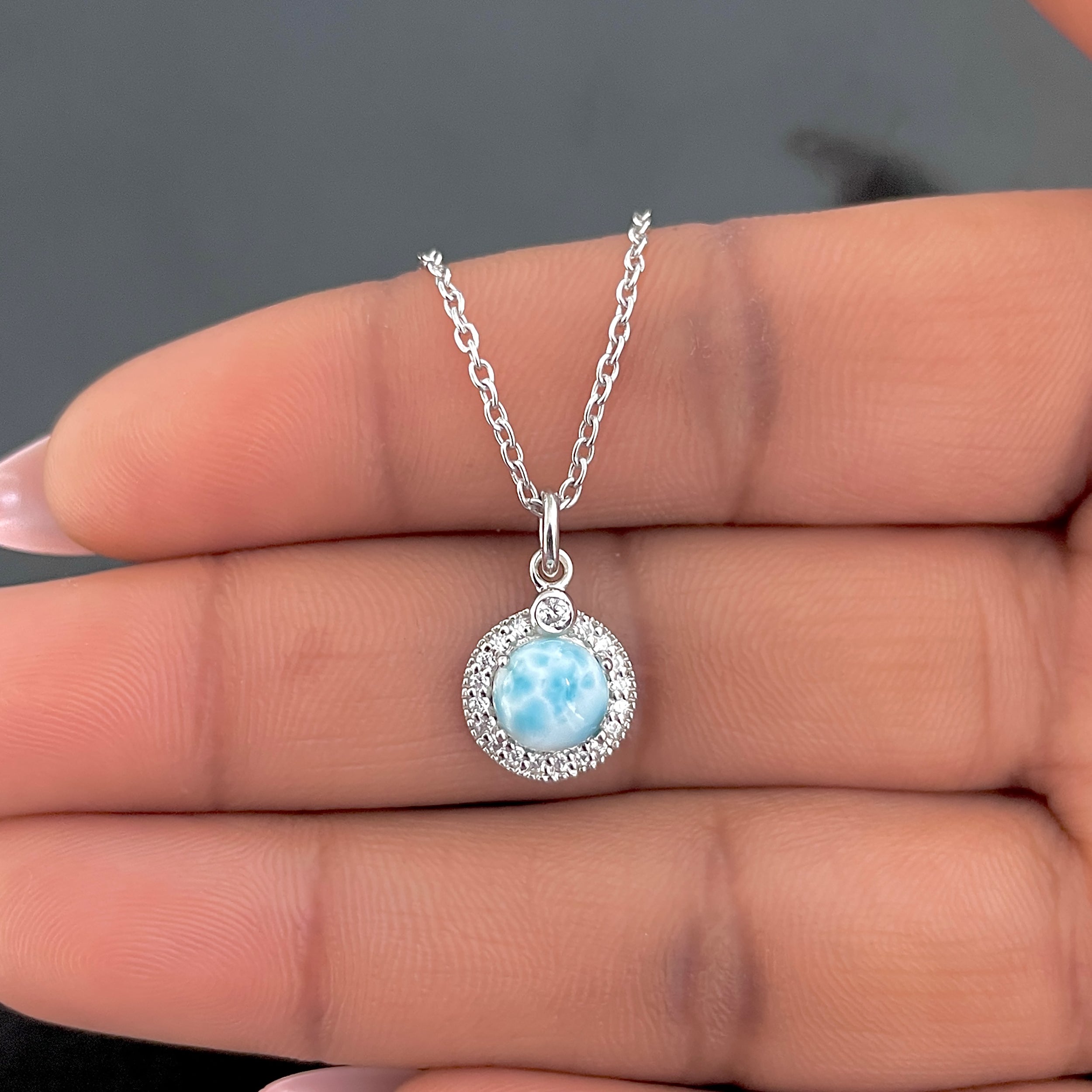 Larimar & White Topaz Necklace With Slider Lock-(LAR-RDN-72.)