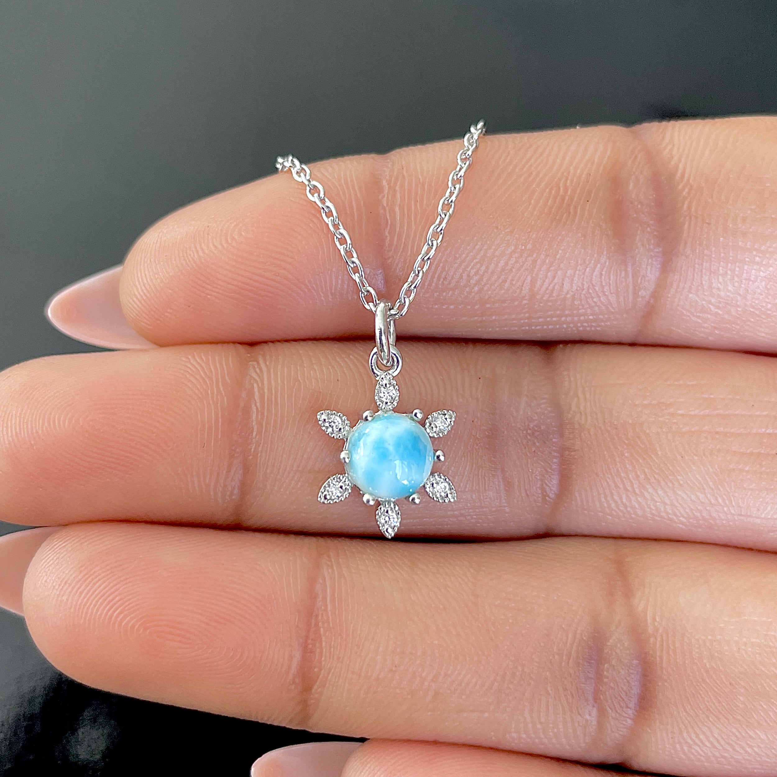Larimar & White Topaz Necklace With Slider Lock-(LAR-RDN-75.)
