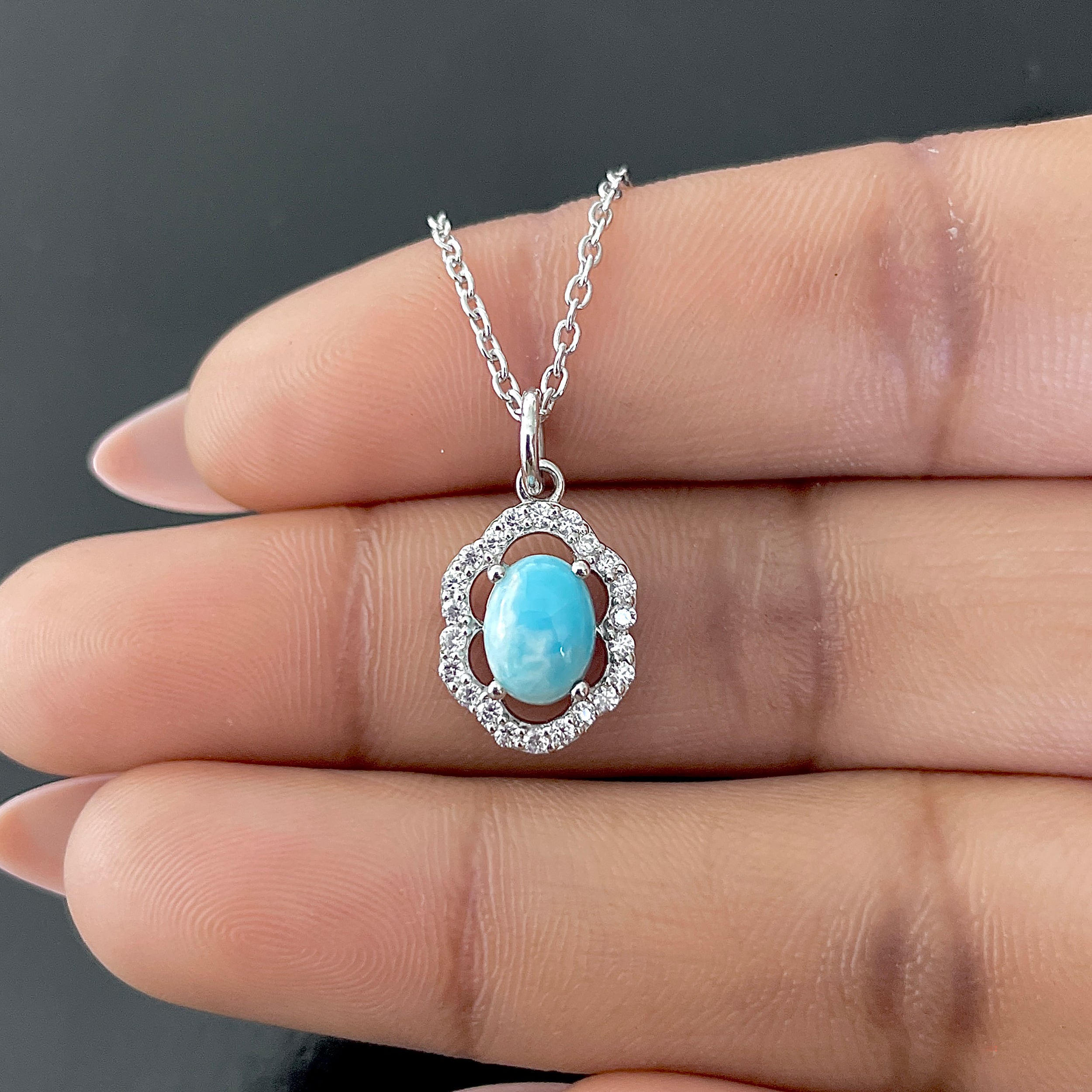 Larimar & White Topaz Necklace With Slider Lock-(LAR-RDN-78.)