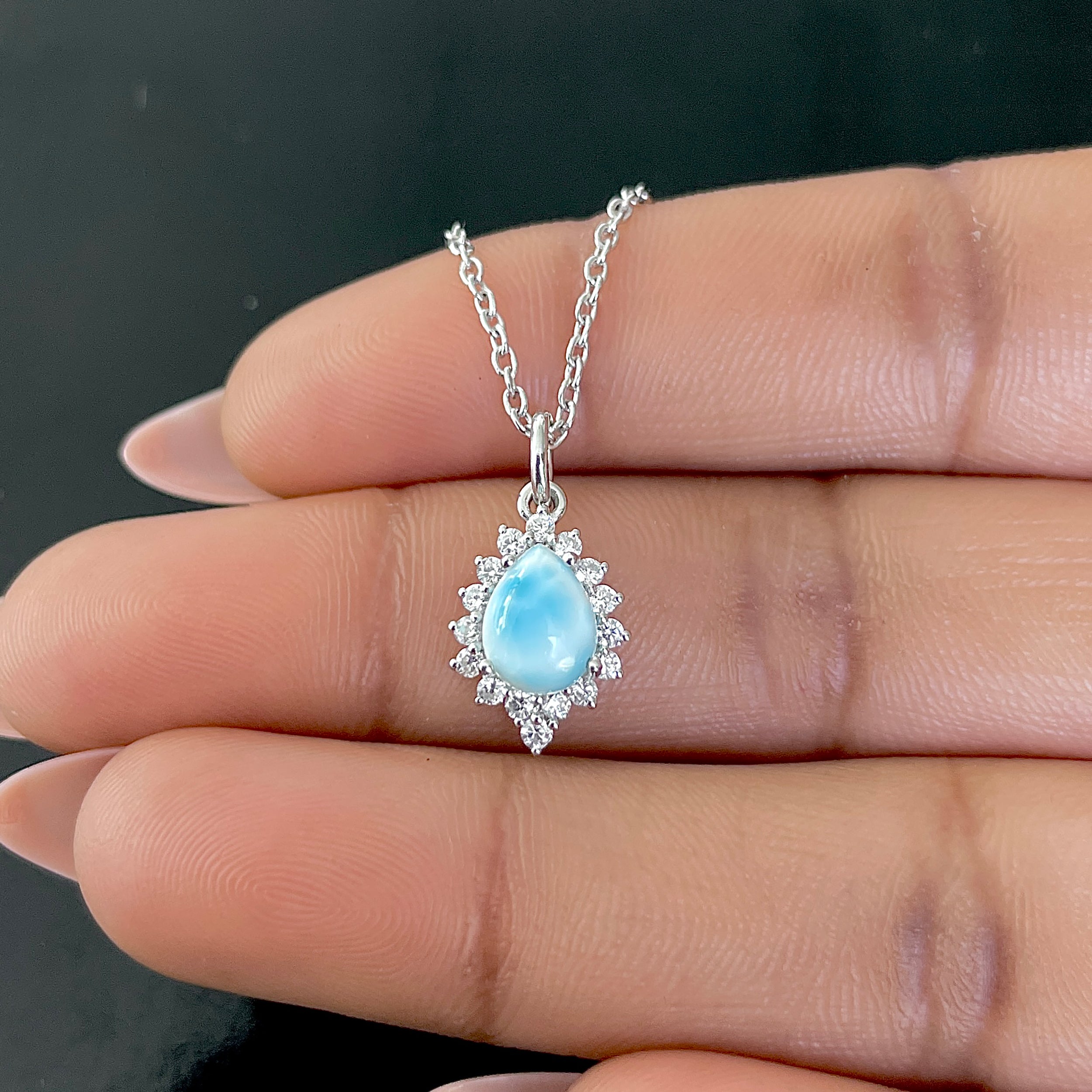 Larimar & White Topaz Necklace With Slider Lock-(LAR-RDN-79.)