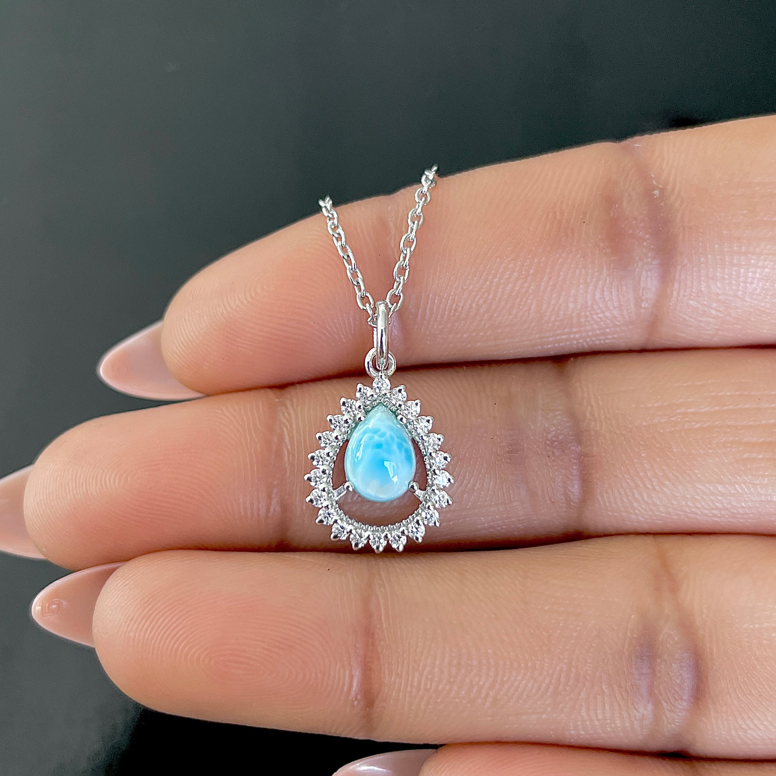 Larimar & White Topaz Necklace With Slider Lock-(LAR-RDN-80.)