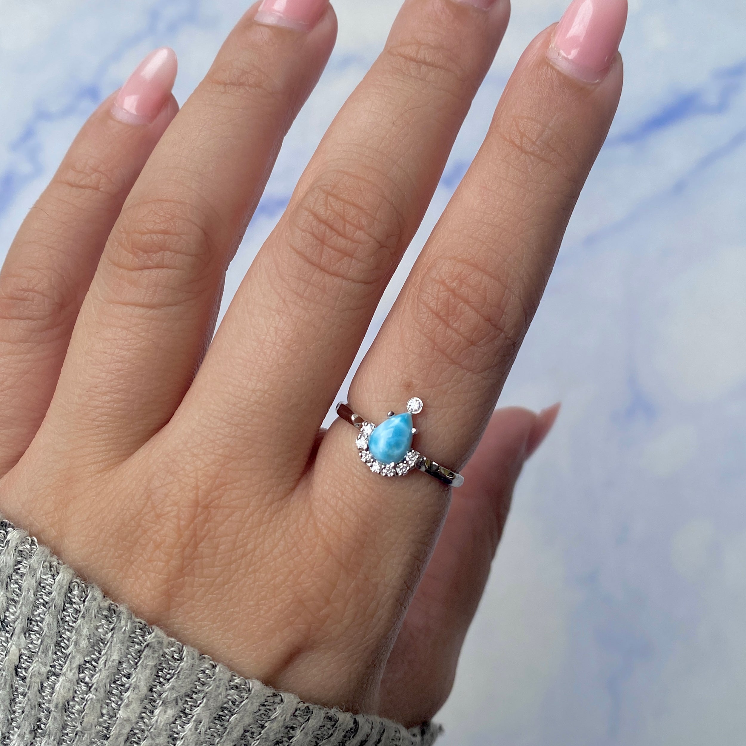Larimar & White Topaz Ring-(LAR-RDR-1622.)