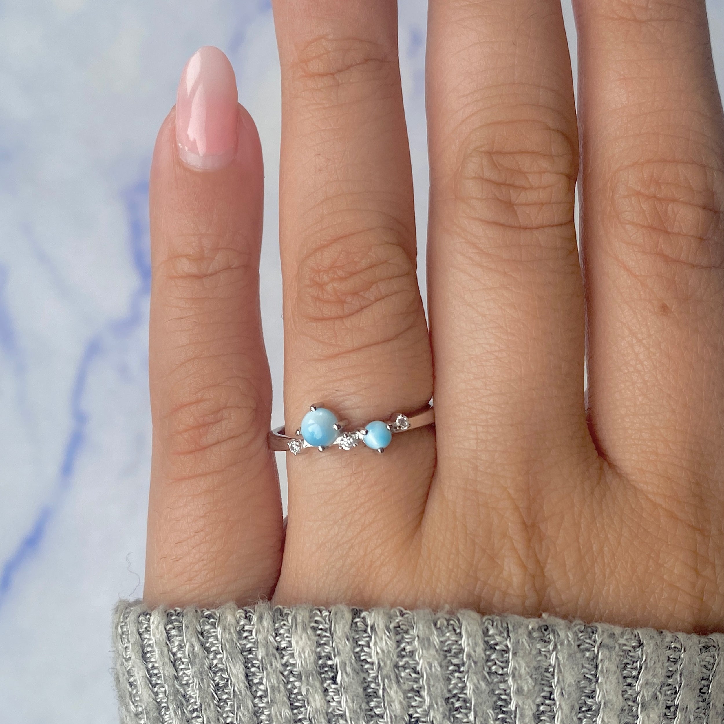 Larimar & White Topaz Ring-(LAR-RDR-1661.)