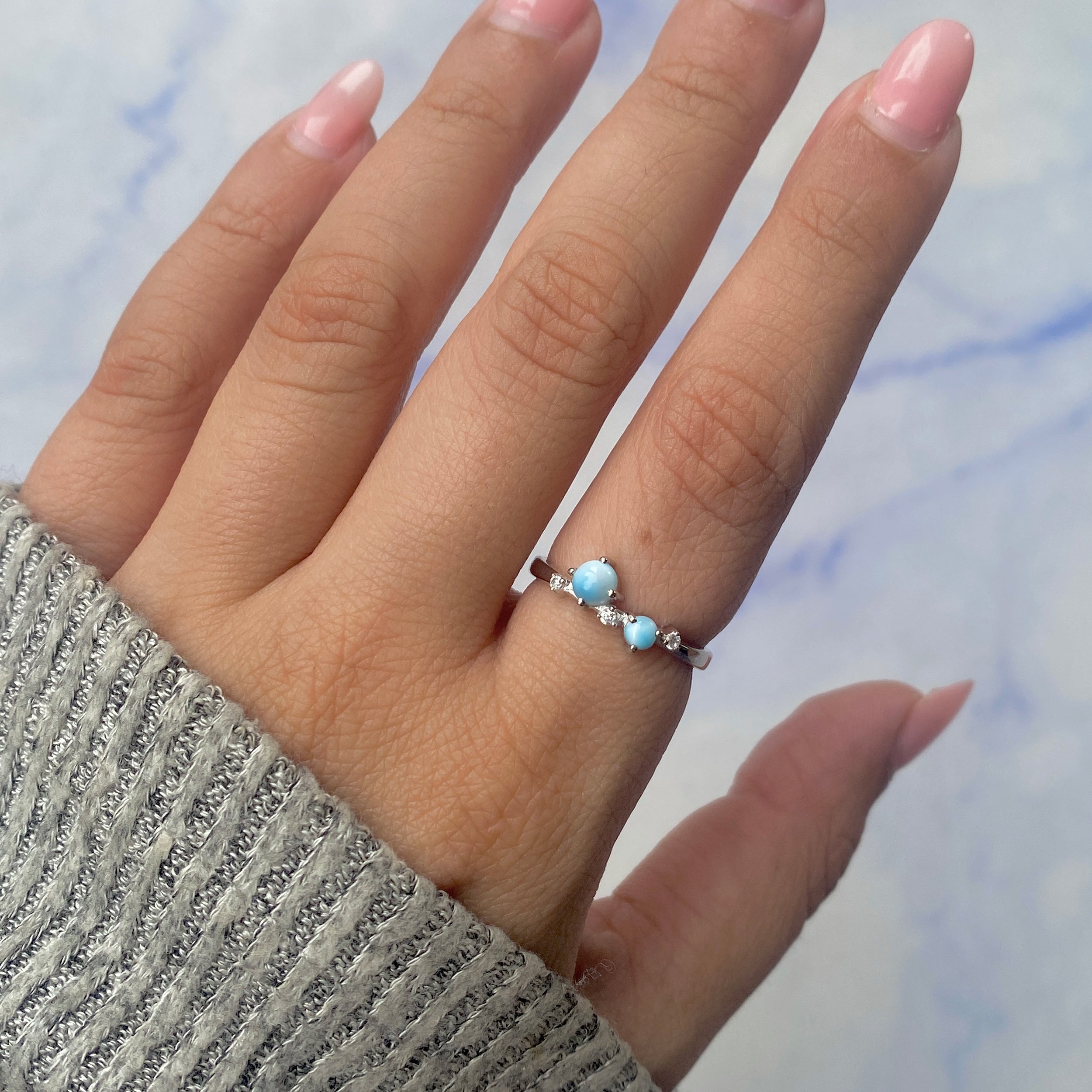 Larimar & White Topaz Ring-(LAR-RDR-1661.)
