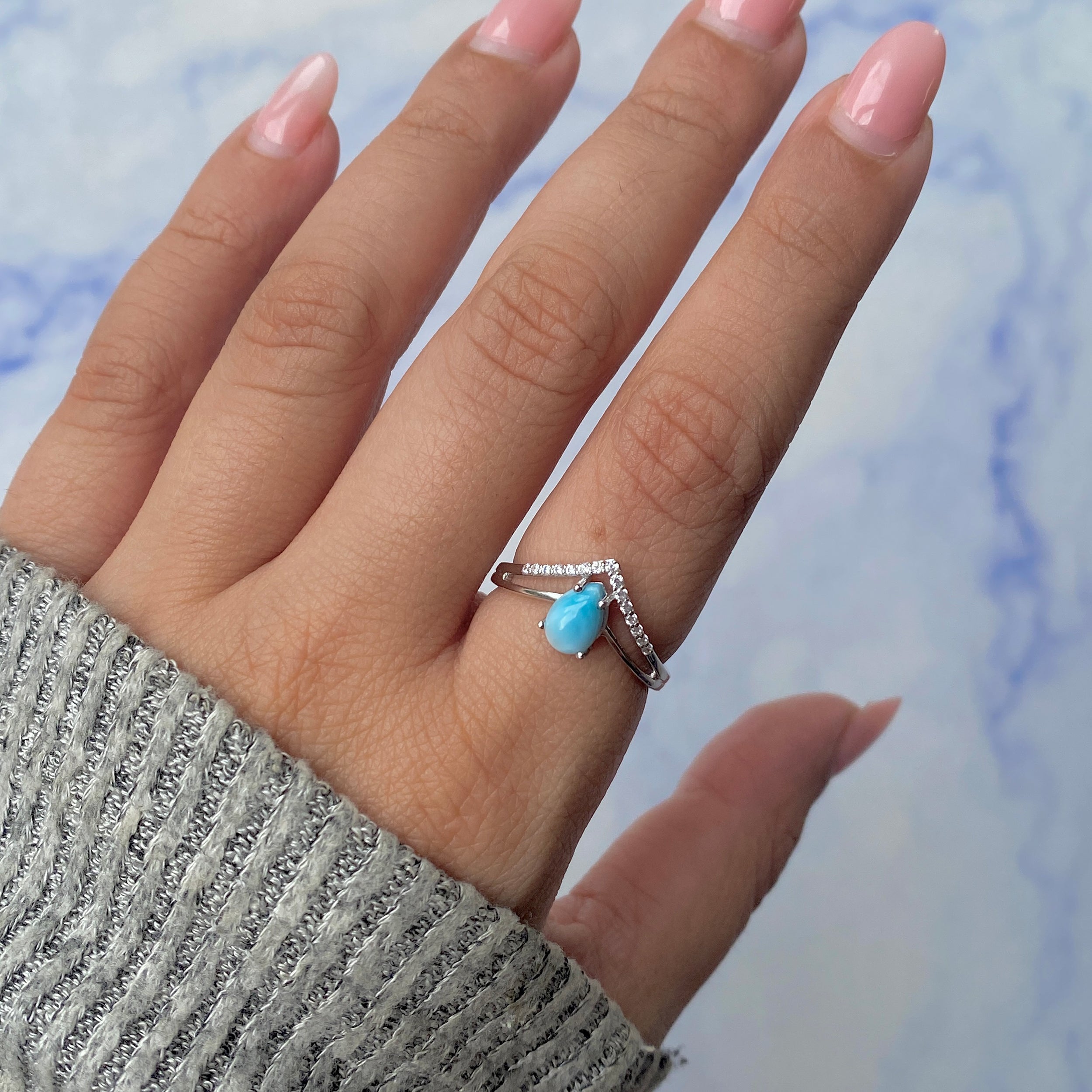 Larimar & White Topaz Ring-(LAR-RDR-1716.)
