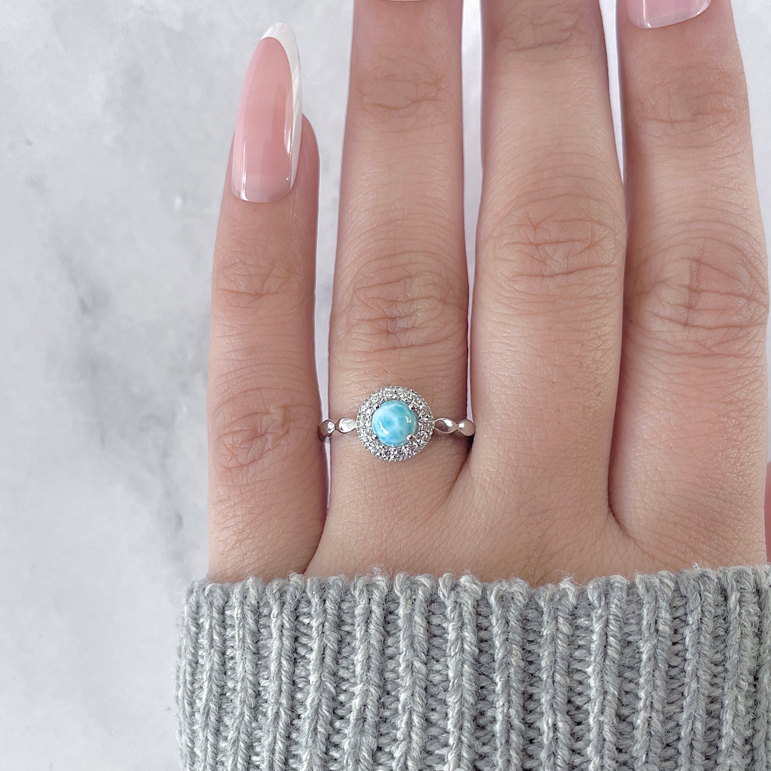 Larimar & White Topaz Ring-(LAR-RDR-1799.)