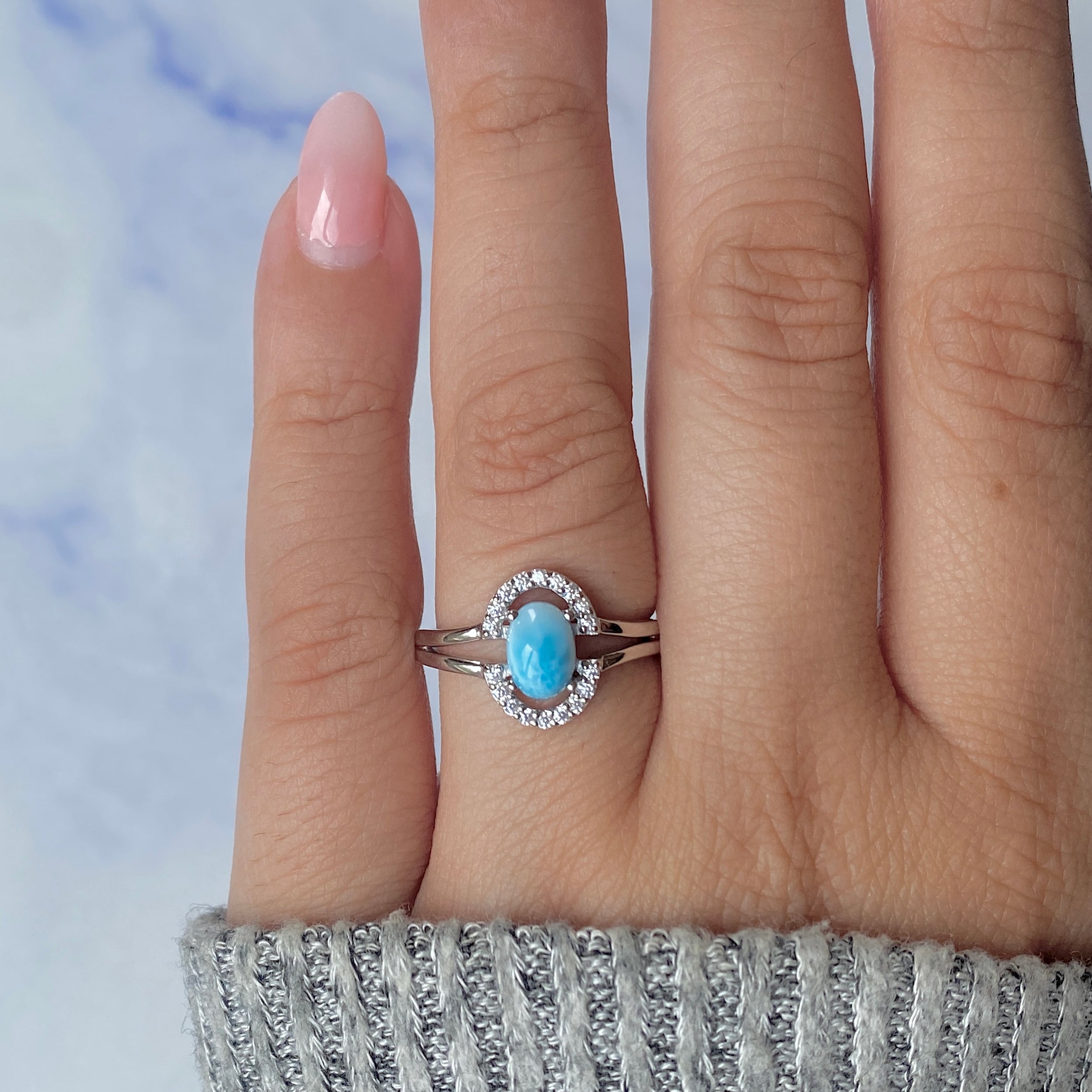 Larimar & White Topaz Ring-(LAR-RDR-1802.)