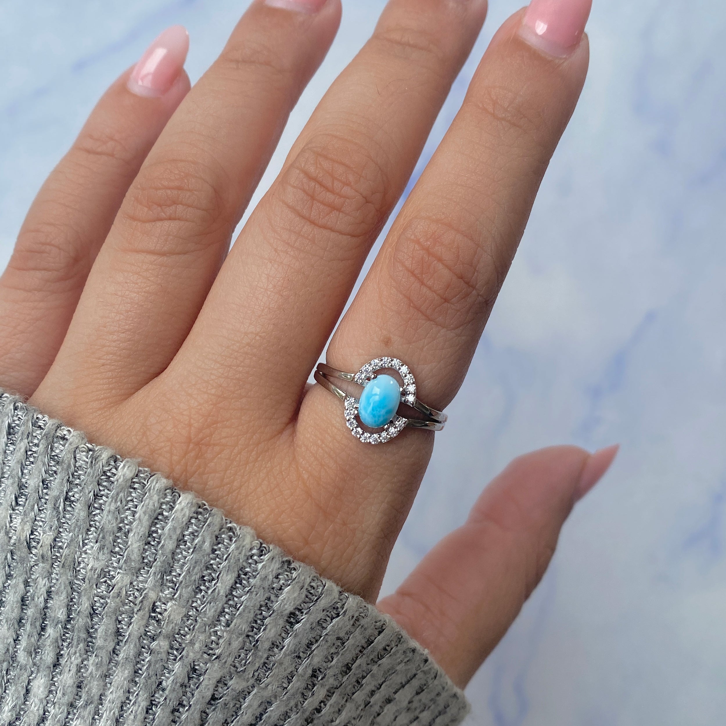 Larimar & White Topaz Ring-(LAR-RDR-1802.)