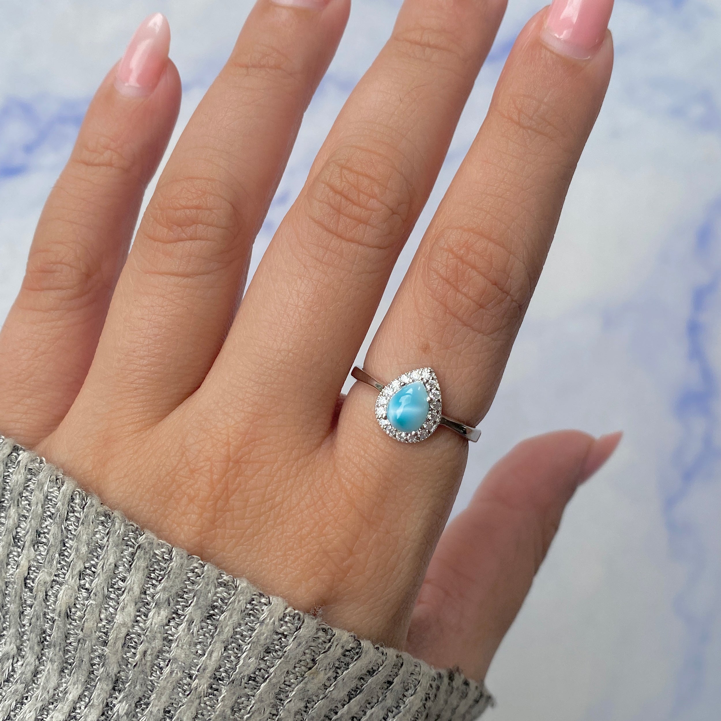 Larimar & White Topaz Ring-(LAR-RDR-1804.)