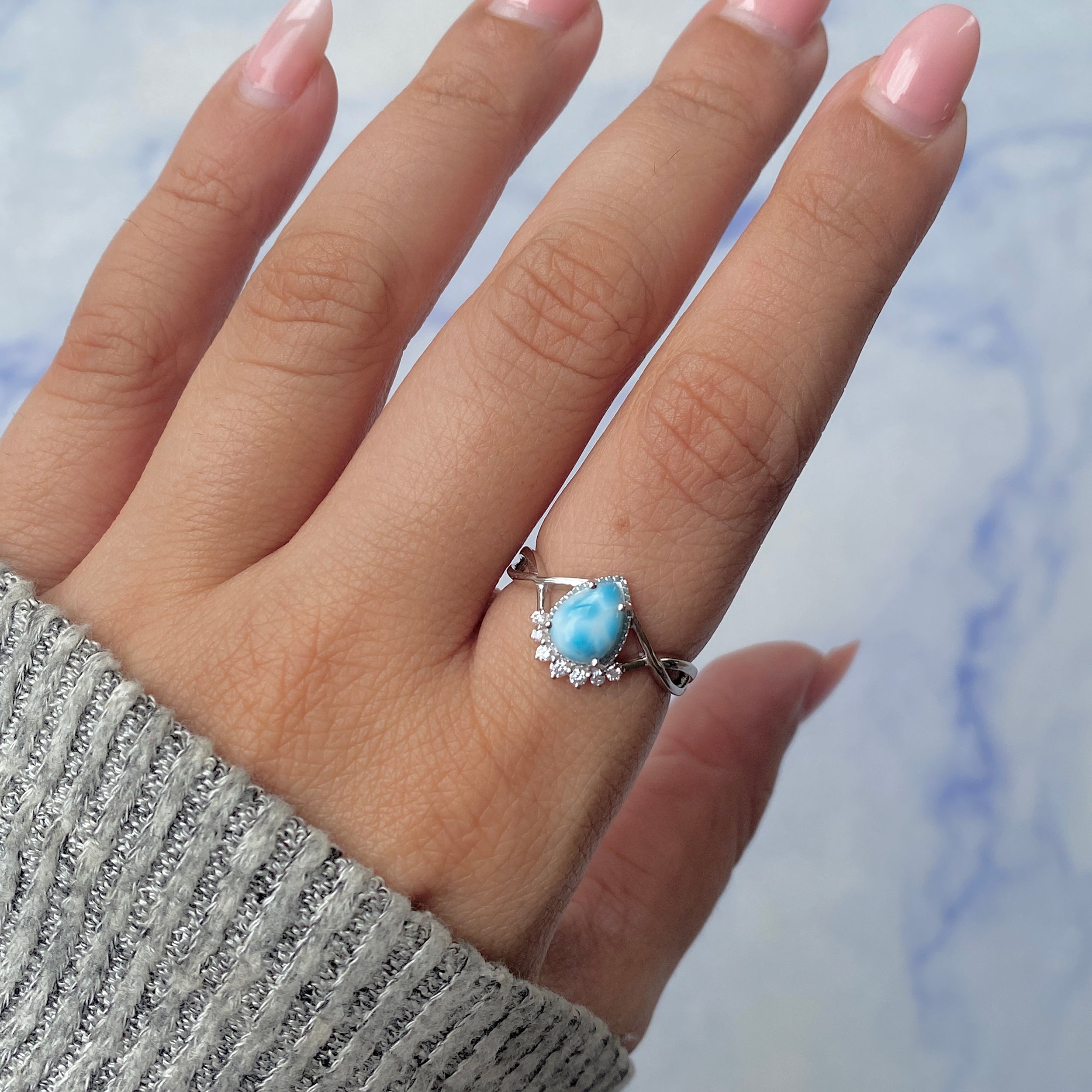 Larimar & White Topaz Ring-(LAR-RDR-1930.)