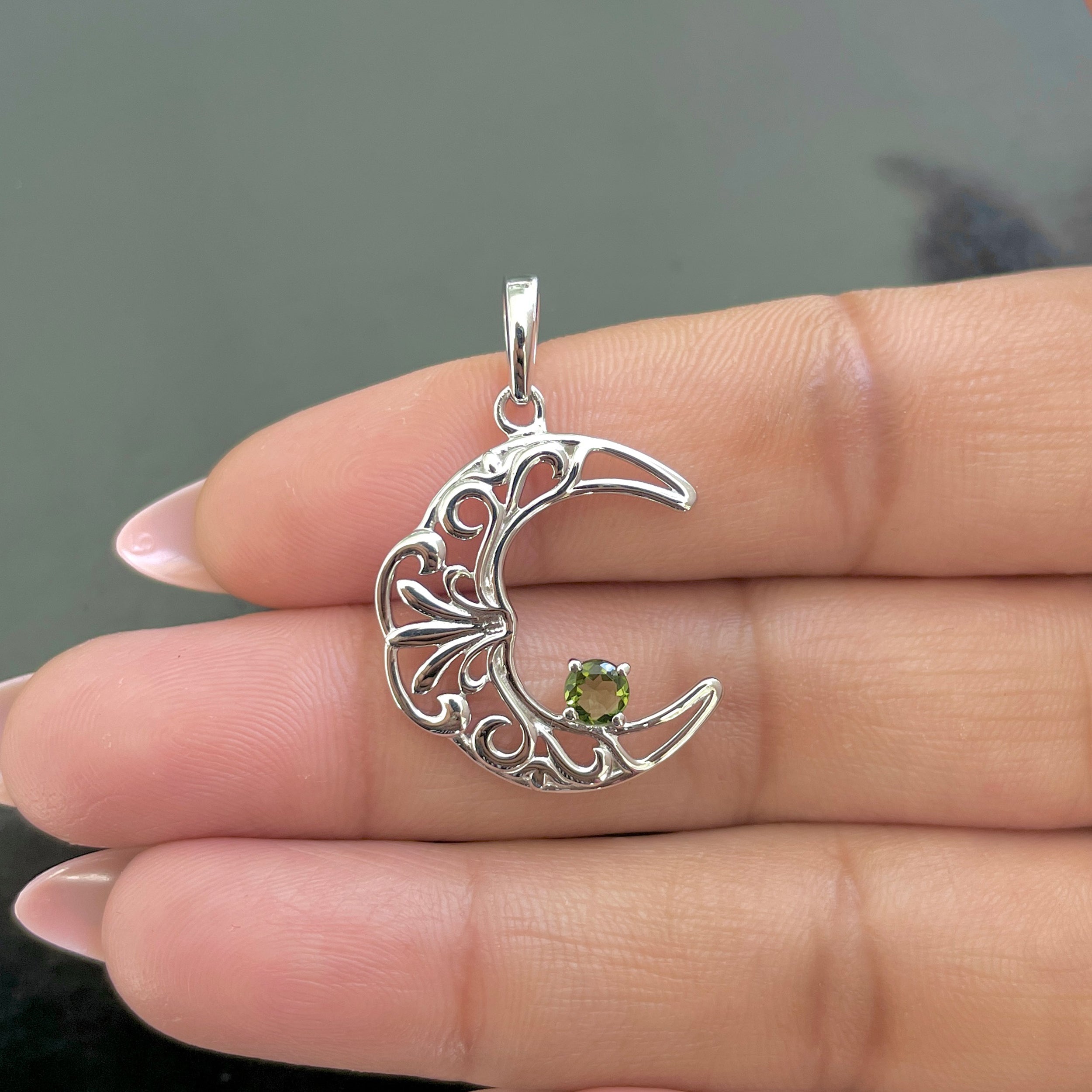 Moldavite Crescent Moon Pendant-(MLD-RDN-150-A.)