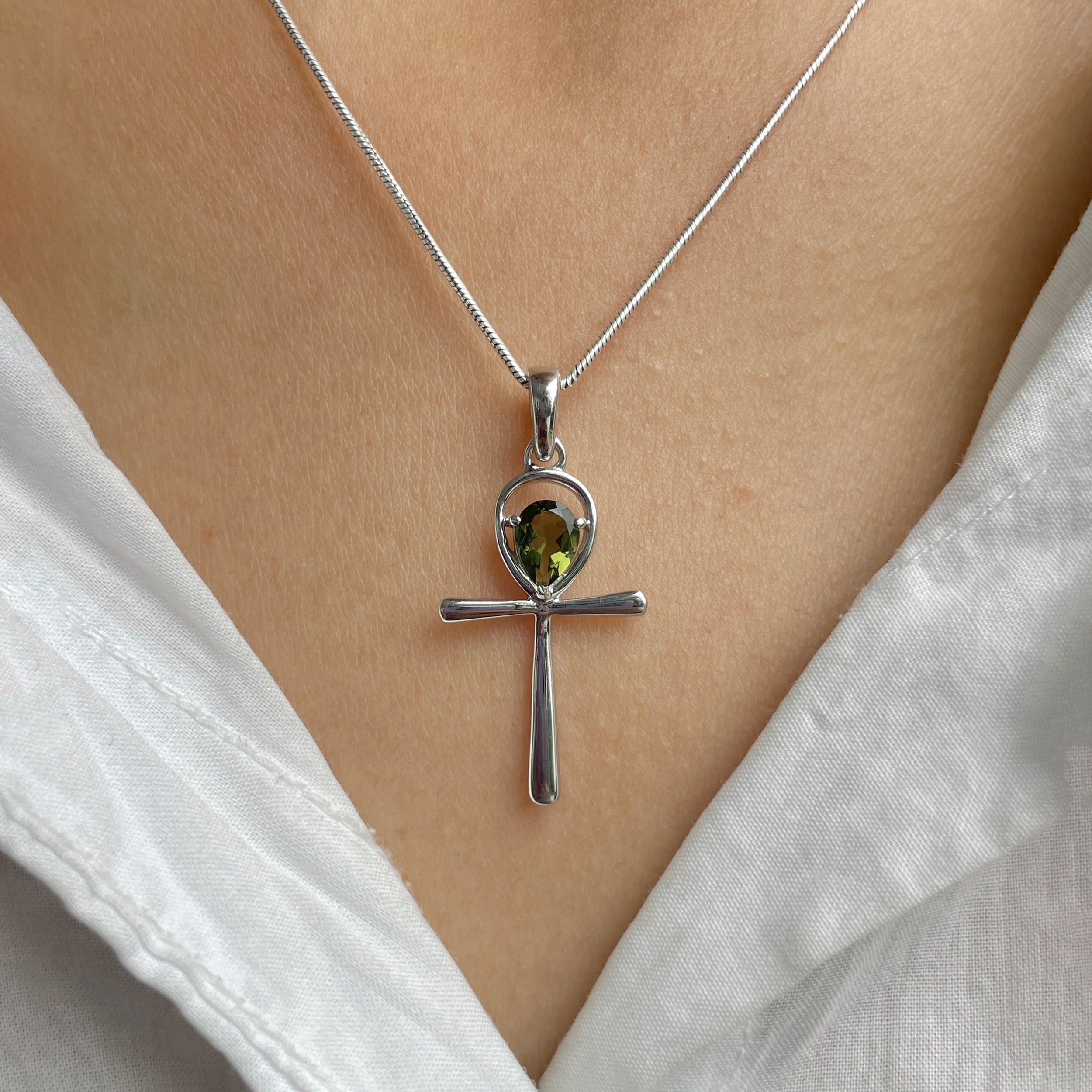 Moldavite Ankh Pendant-(MLD-RDN-168.)