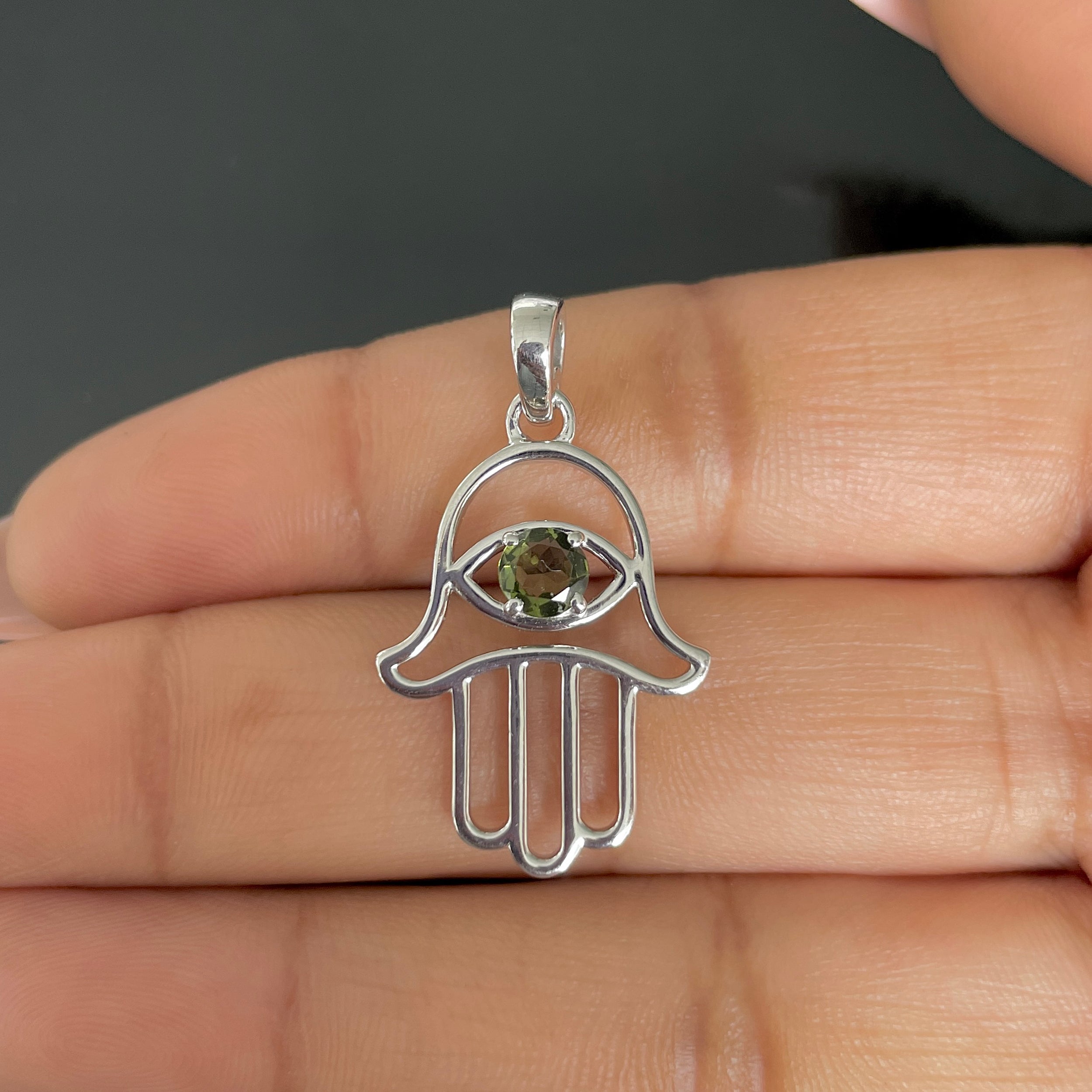 Moldavite Hamsa Hand Pendant-(MLD-RDN-172.)