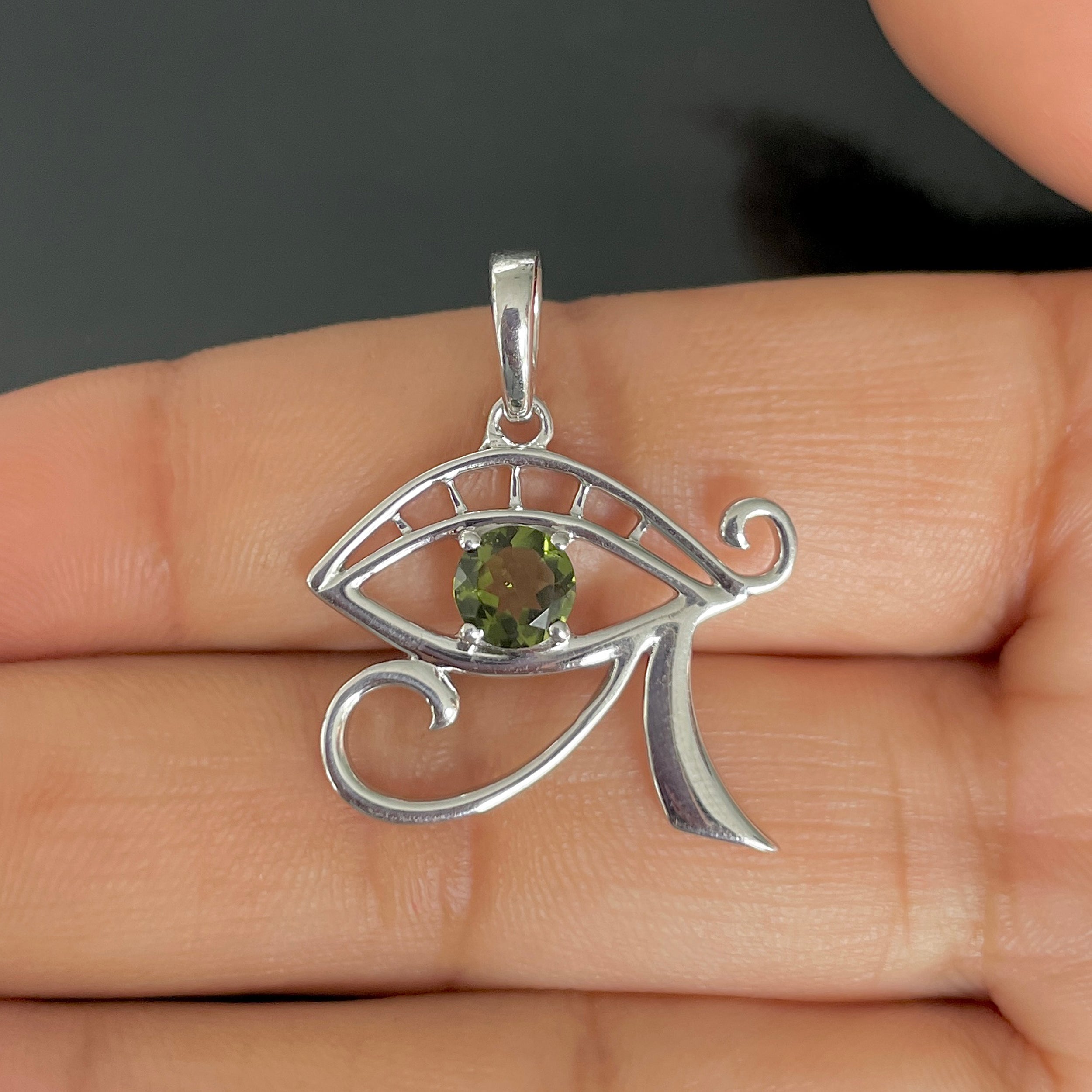 Moldavite Eye Of Horus Pendant-(MLD-RDN-173.)