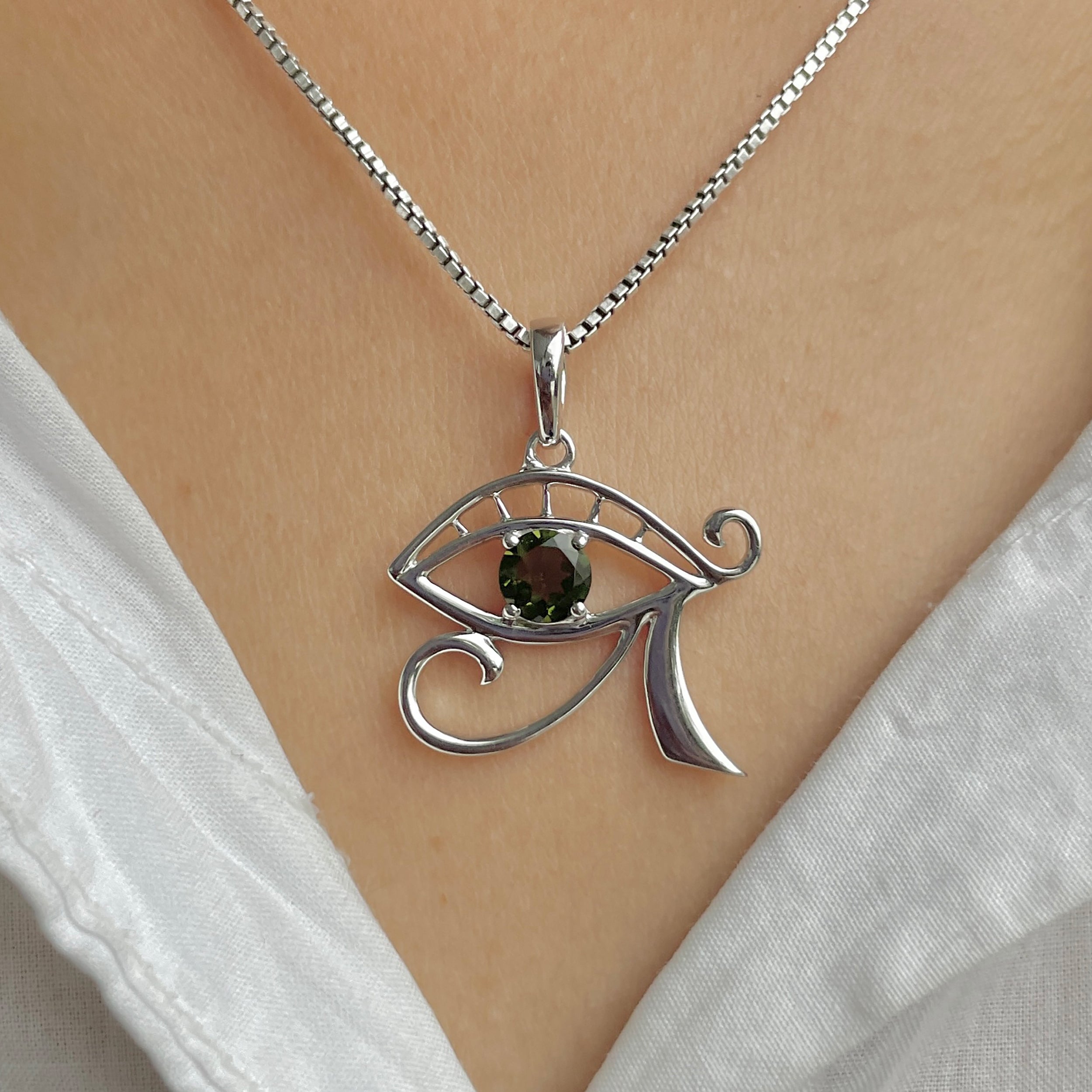 Moldavite Eye Of Horus Pendant-(MLD-RDN-173.)