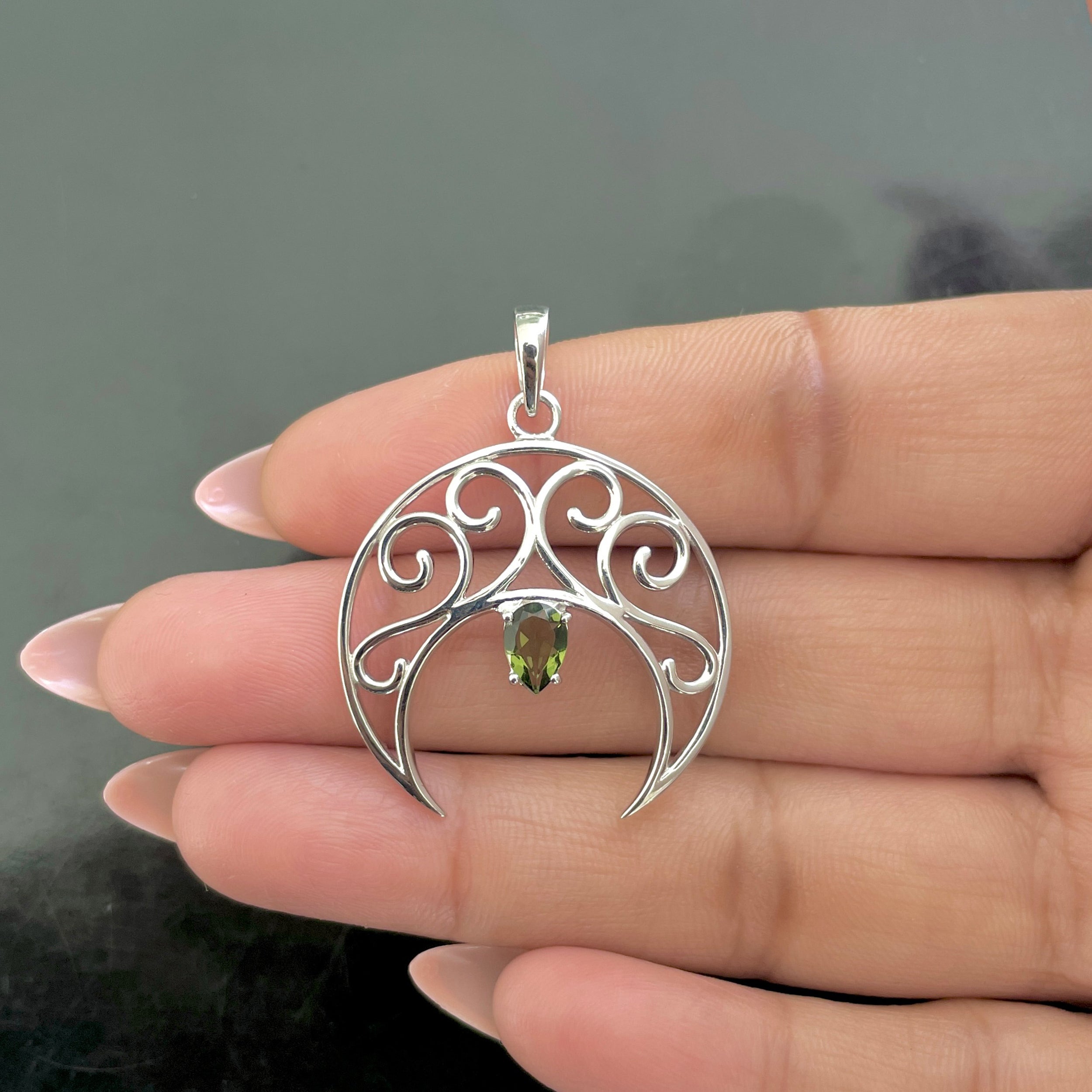 Moldavite Crescent Moon Pendant-(MLD-RDN-181-A.)