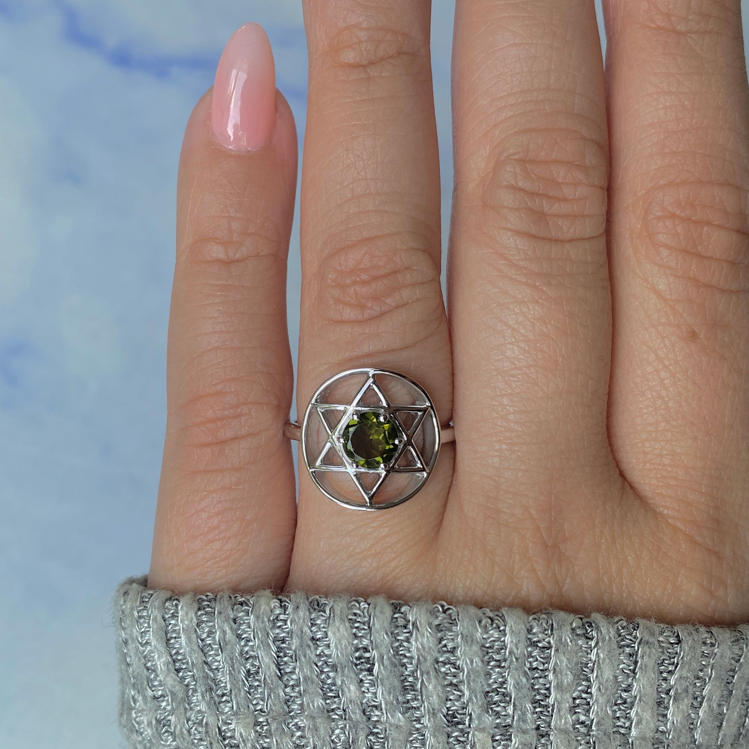 Moldavite Pentacle Ring-(MLD-RDR-2137.)