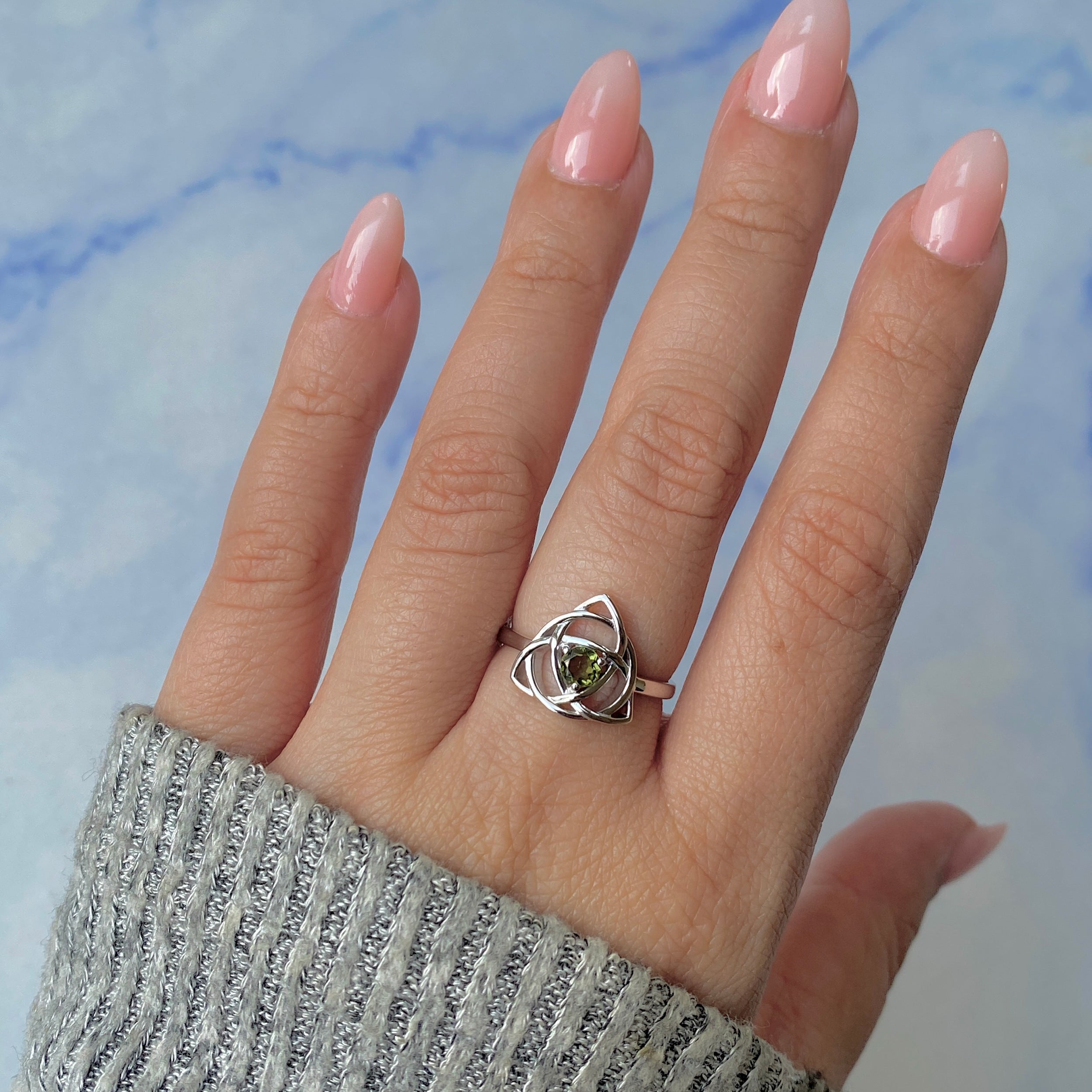 Moldavite Triquetra Ring-(MLD-RDR-2142.)